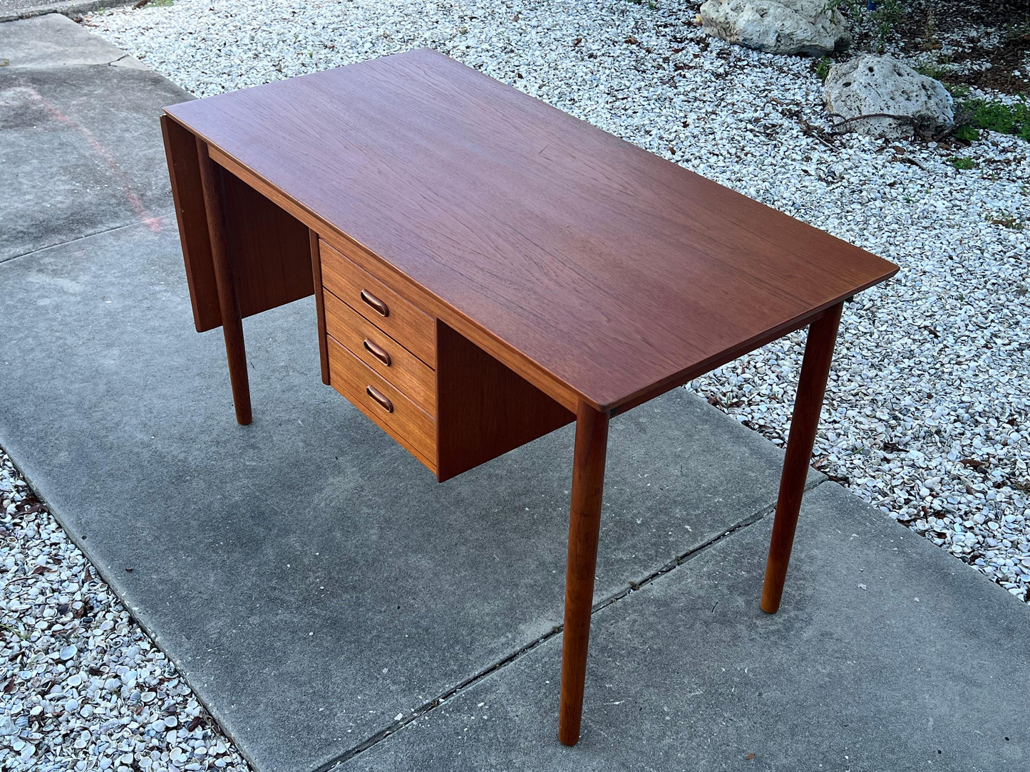 Frisman Vintage Arne Vodder Drop Leaf Desk Denmark Teak Sliding Drawers 1960's MCM