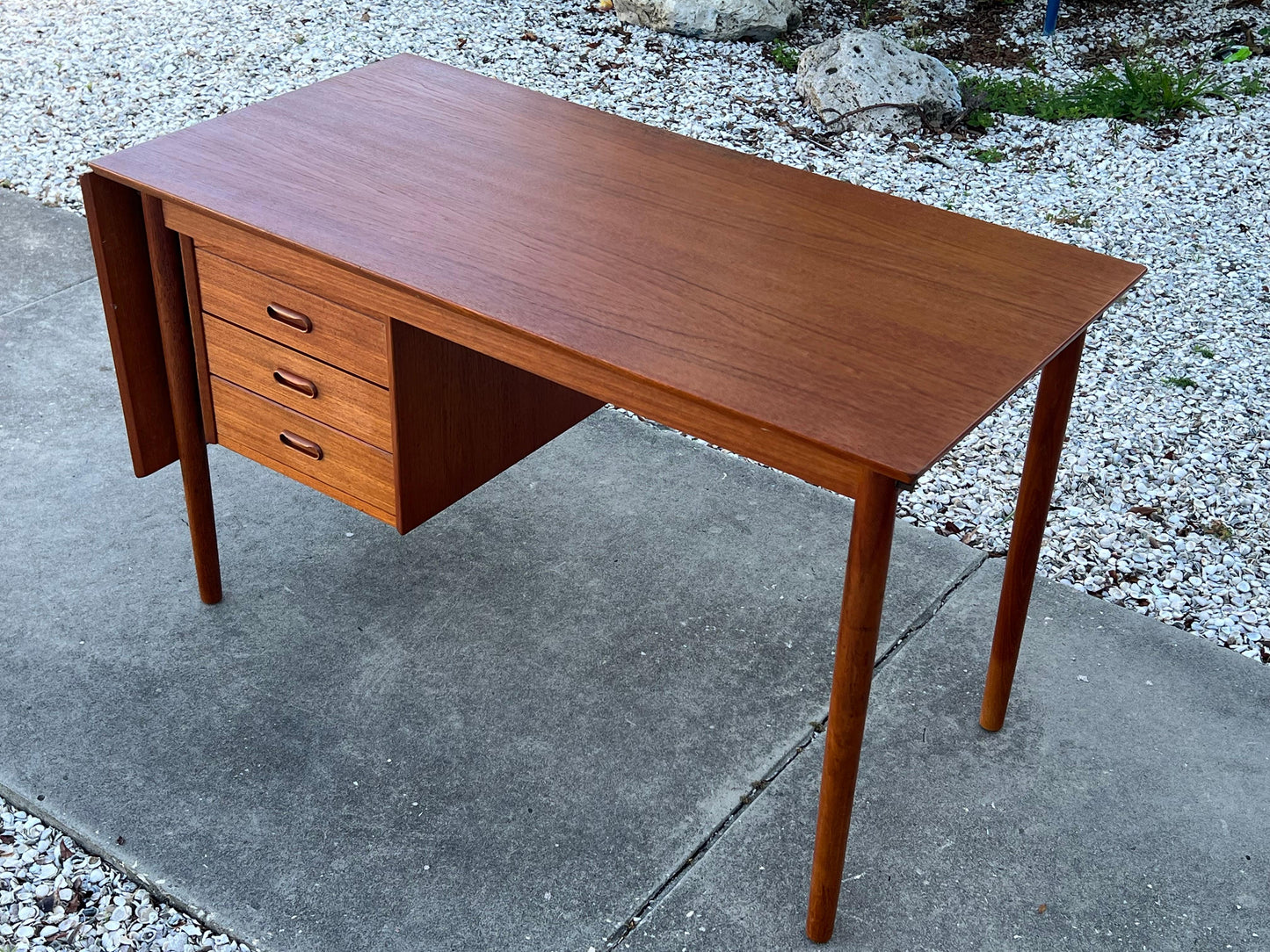 Frisman Vintage Arne Vodder Drop Leaf Desk Denmark Teak Sliding Drawers 1960's MCM