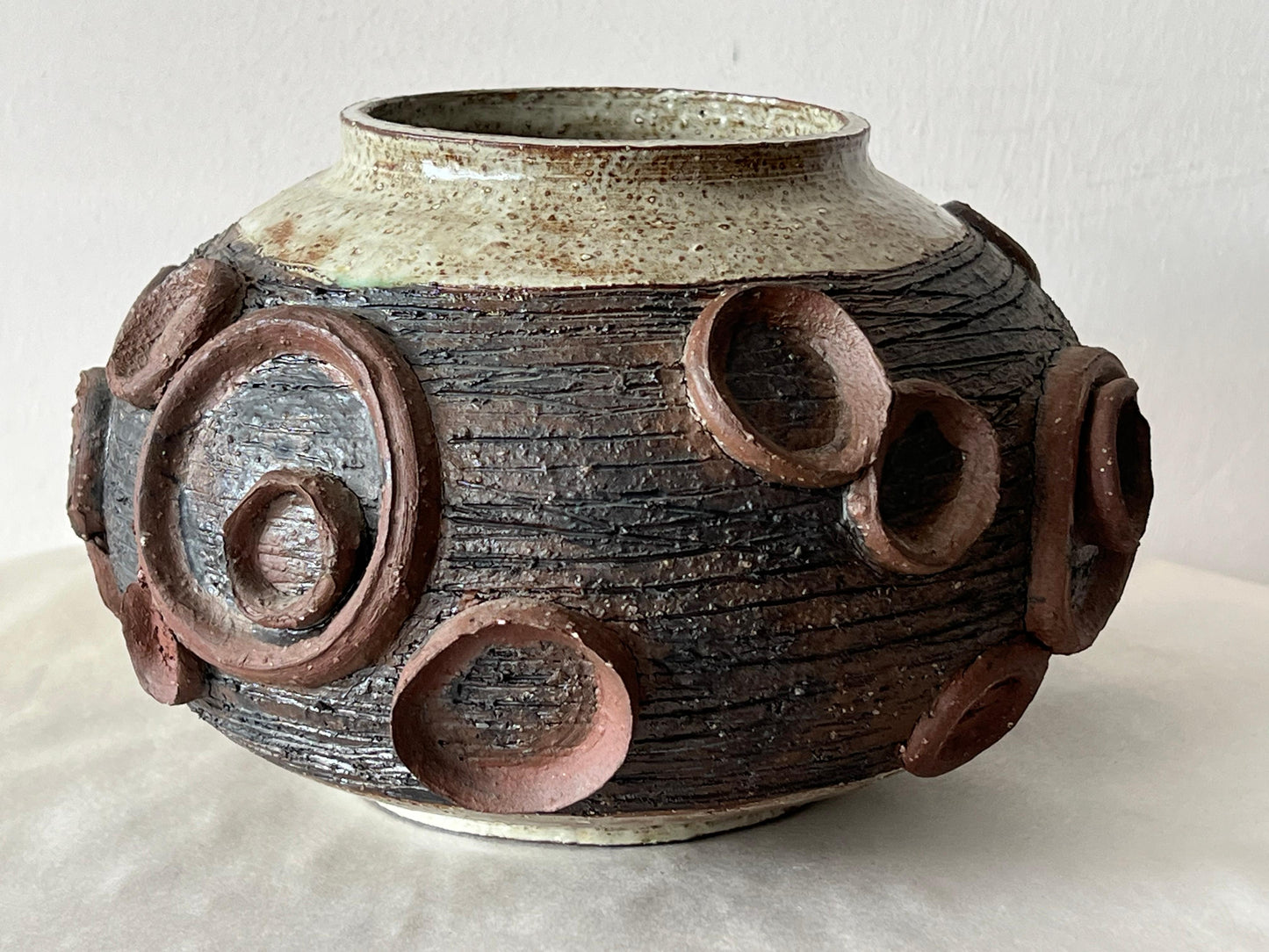 Frisman Vintage Unusual Ceramic Studio Vase By Elinor Jensen ca' 1960's Raku Heavy-