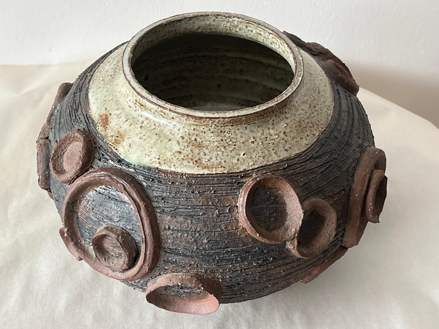 Frisman Vintage Unusual Ceramic Studio Vase By Elinor Jensen ca' 1960's Raku Heavy-