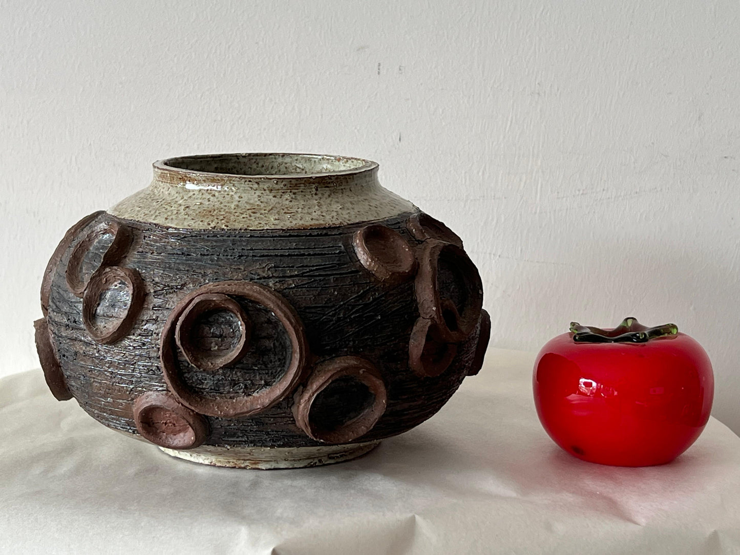 Frisman Vintage Unusual Ceramic Studio Vase By Elinor Jensen ca' 1960's Raku Heavy-