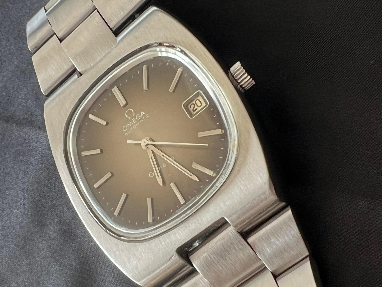 Frisman Vintage 1970's Omega Geneve Vintage Mens TV Shaped Watch with Original Tropical Dial