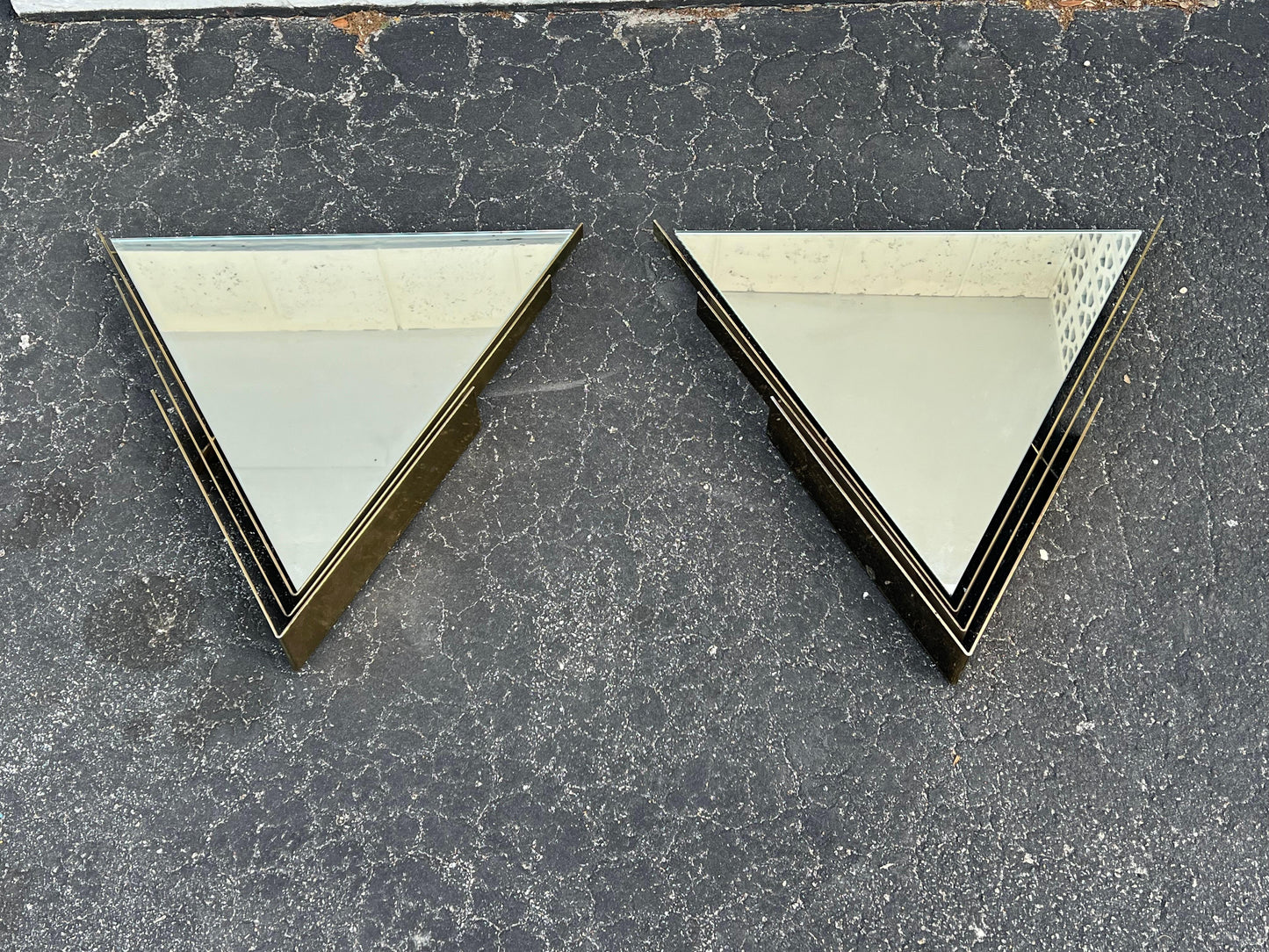 Frisman Vintage A Pair Of Curtis Jere Triangular Brass Mirrors 1982