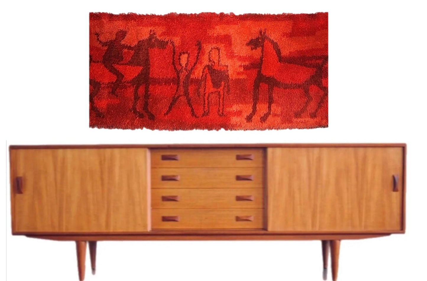 Frisman Vintage Rare Mid Century Danish Modern Ege Taepper Rya Rug Wall Tapestry Hanging Art Den