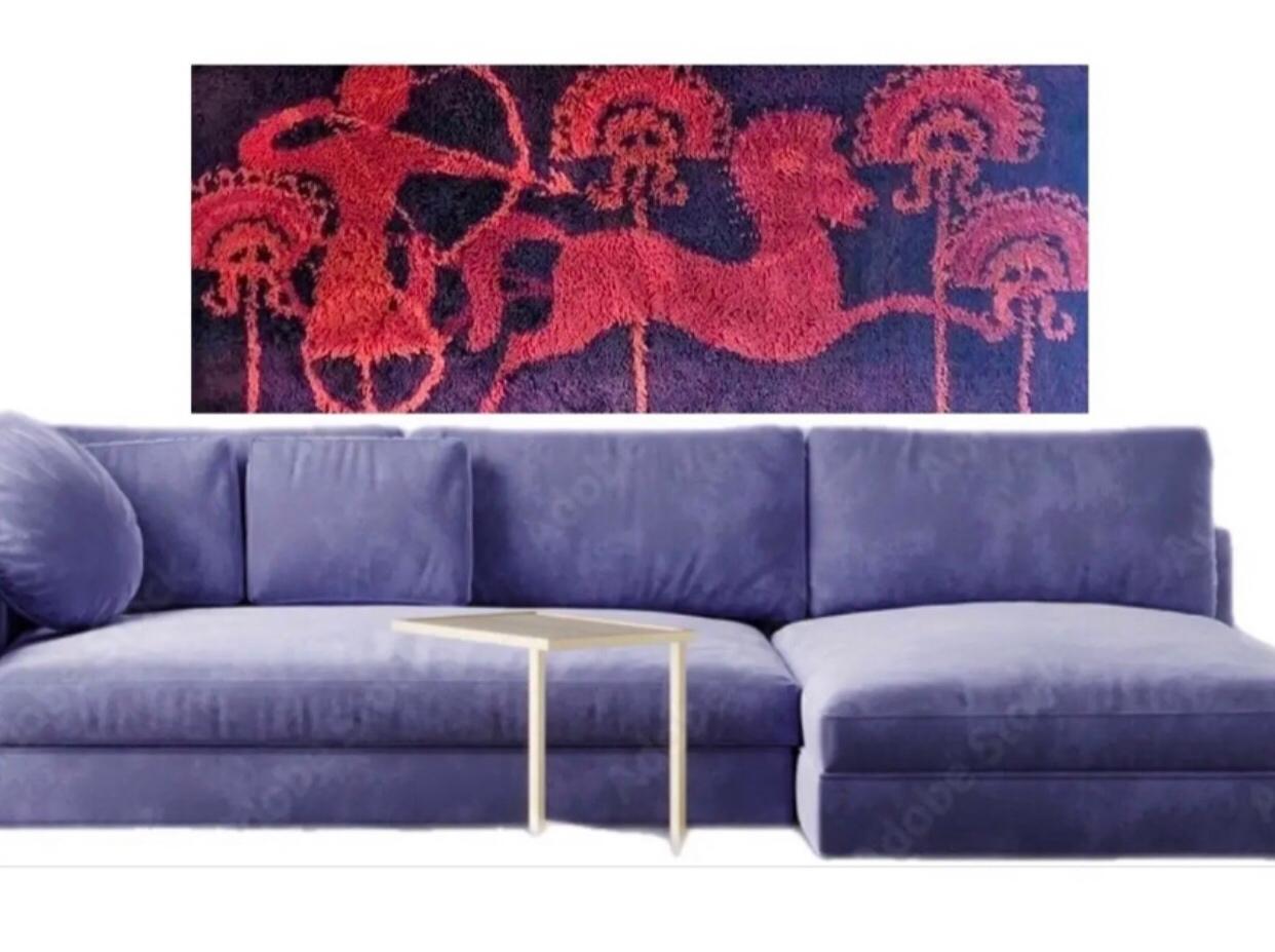 Frisman Vintage Rare Mid Century Danish Modern Ege Taepper Rya Rug Wall Tapestry Hanging Art Den