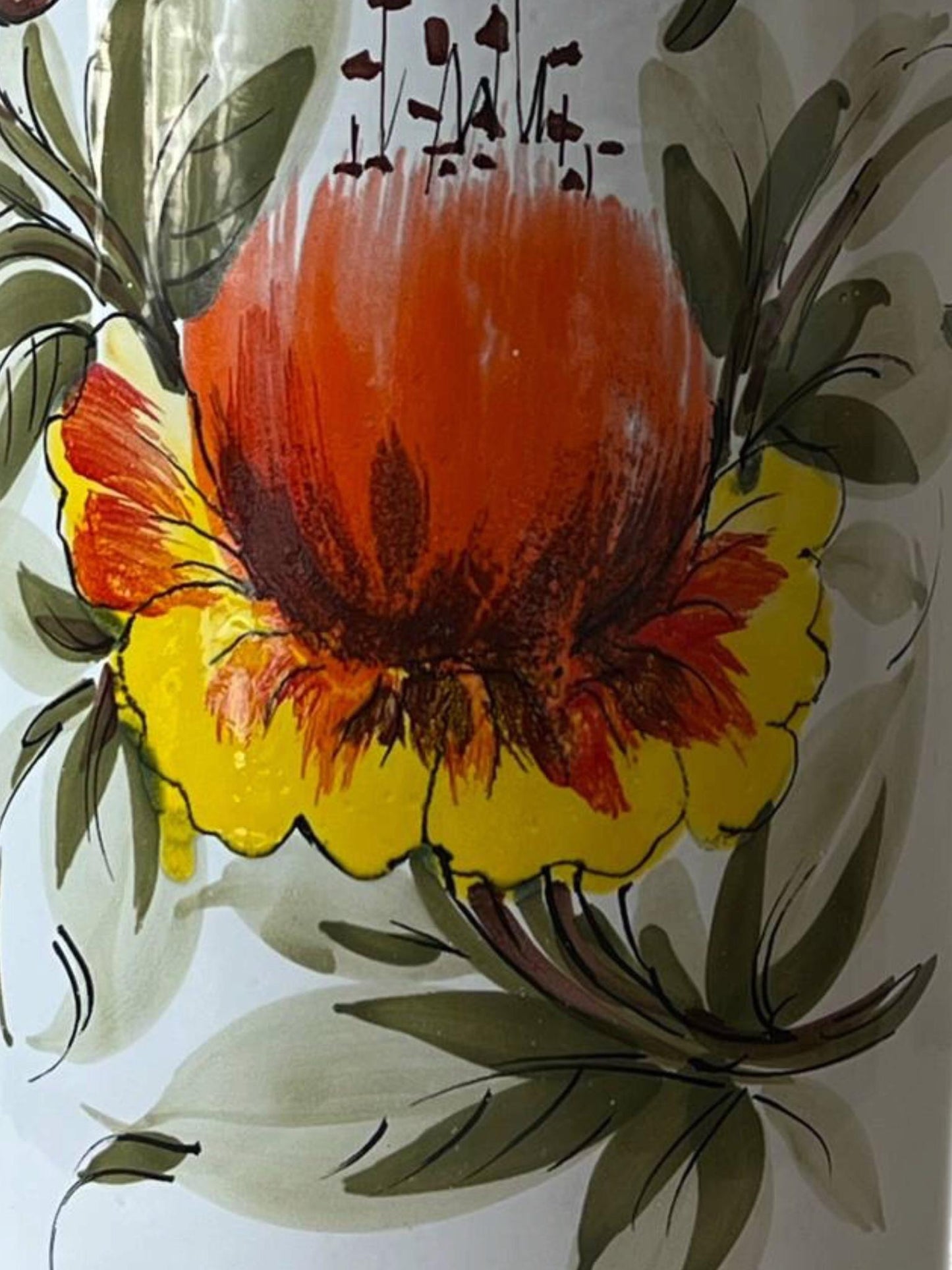 Frisman Vintage 60s MCM Hand Painted Orange Poppy Flower Ceramic Umbrella Stand Holder Italy