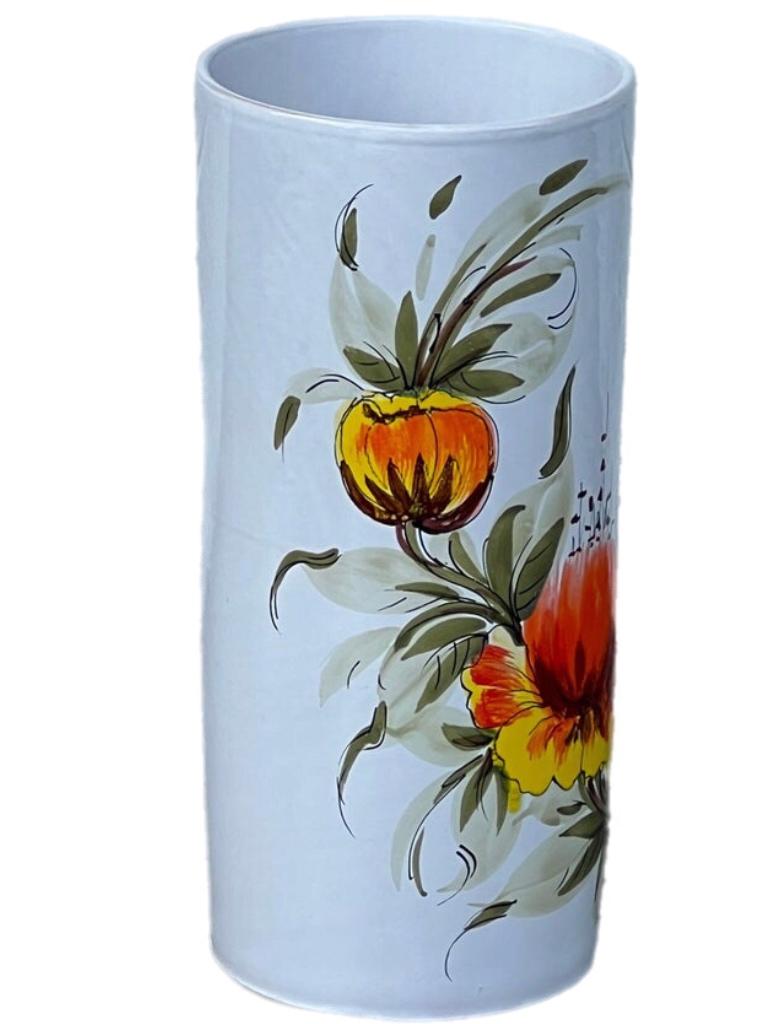 Frisman Vintage 60s MCM Hand Painted Orange Poppy Flower Ceramic Umbrella Stand Holder Italy