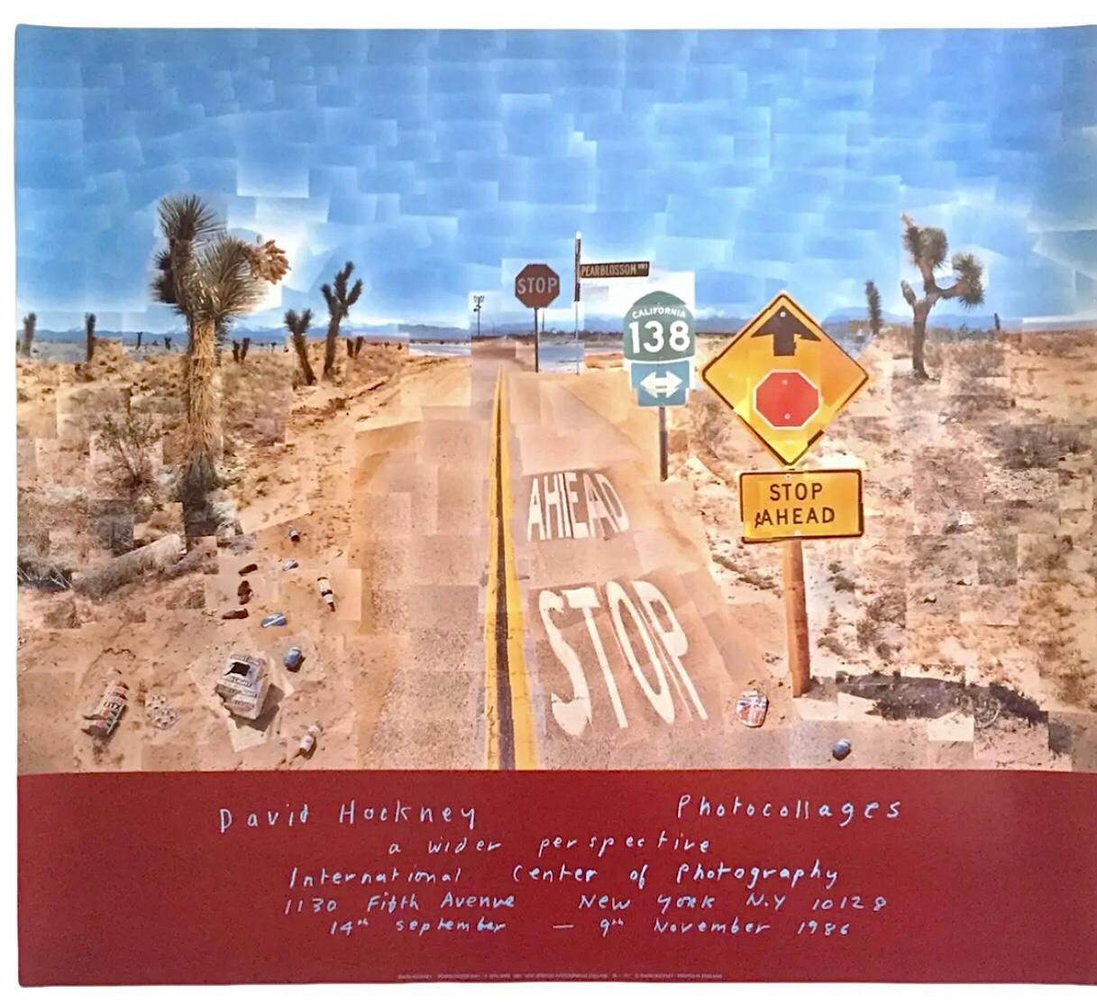 Frisman Vintage David Hockney 1986 Pear Blossom Highway Original Exhibition Lithograph Poster