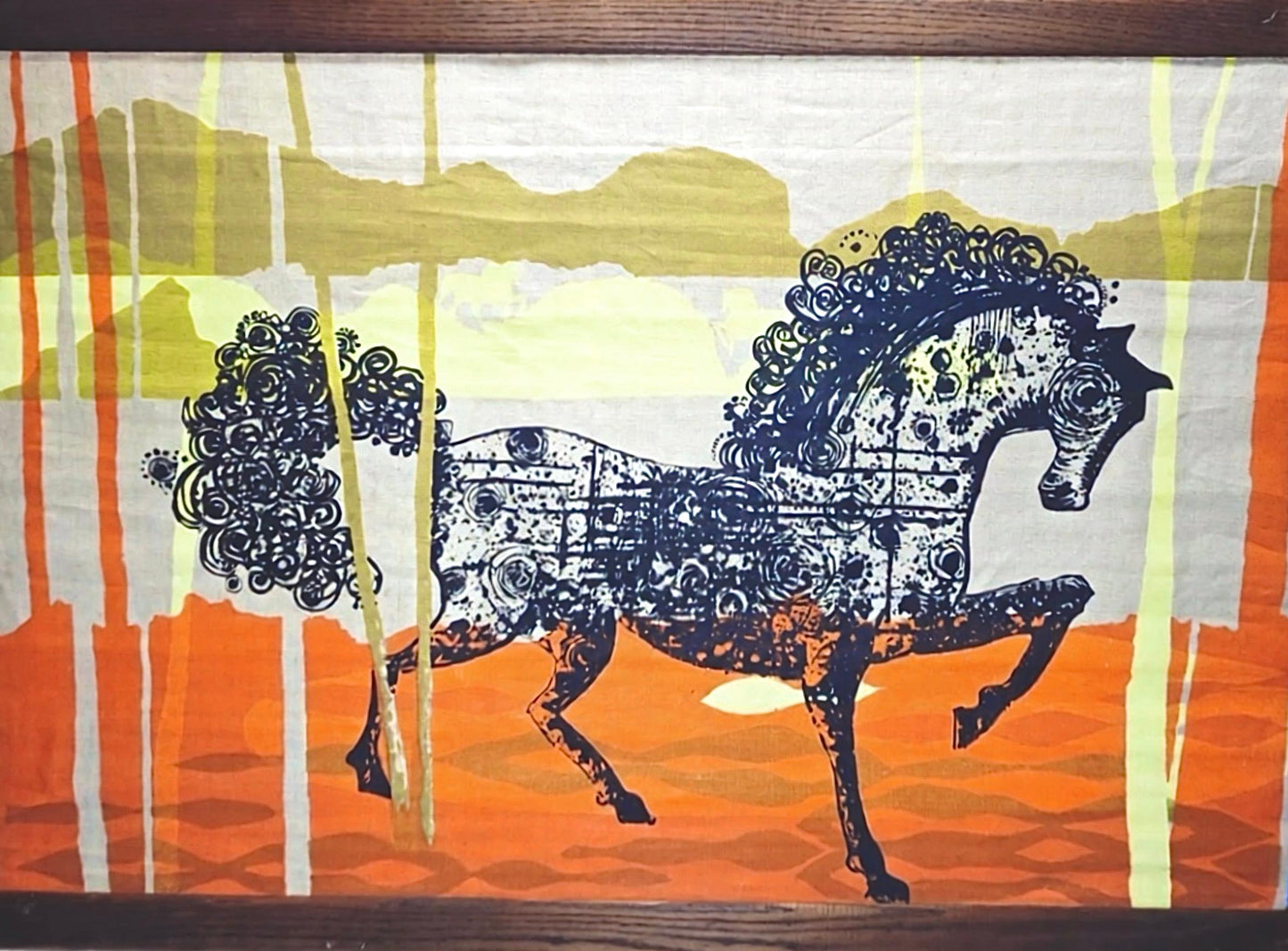 Frisman Vintage Rare Tom Tru Robert Bushong Mid Century Modern Linen Wall Art Etruscan Horse