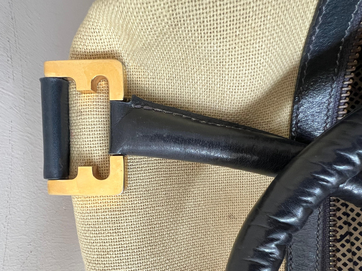 Frisman Vintage Stylish Ferragamo Leather/Canvas Bag With Brass Accents ca' 1980's