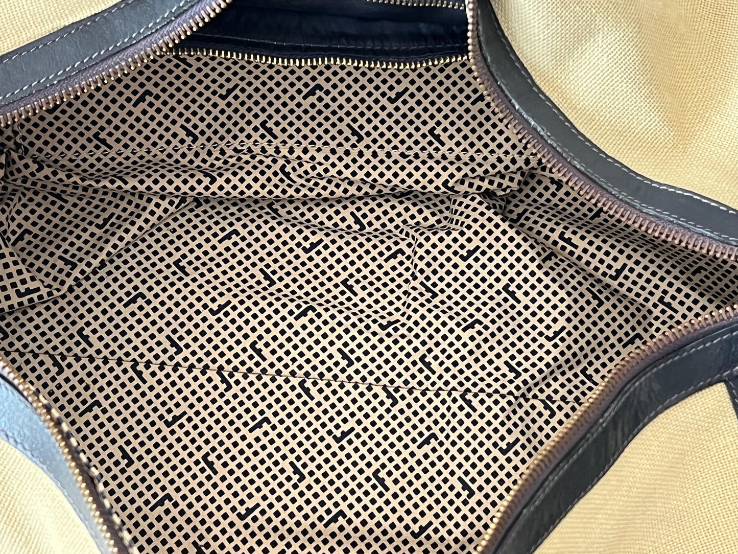 Frisman Vintage Stylish Ferragamo Leather/Canvas Bag With Brass Accents ca' 1980's
