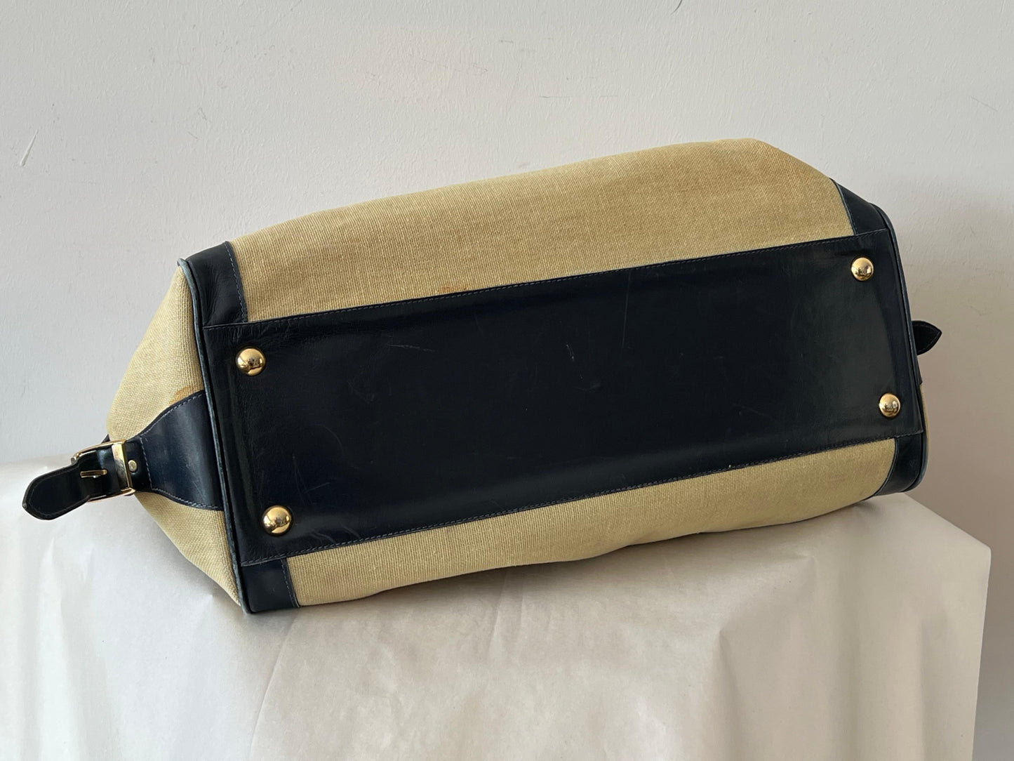 Frisman Vintage Stylish Ferragamo Leather/Canvas Bag With Brass Accents ca' 1980's