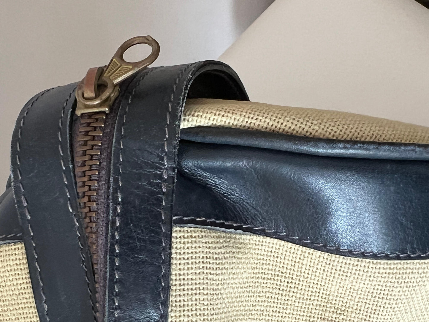 Frisman Vintage Stylish Ferragamo Leather/Canvas Bag With Brass Accents ca' 1980's