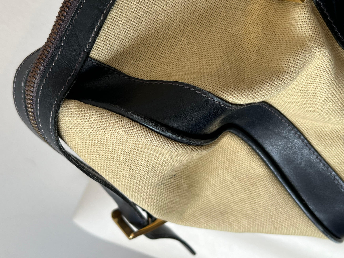 Frisman Vintage Stylish Ferragamo Leather/Canvas Bag With Brass Accents ca' 1980's