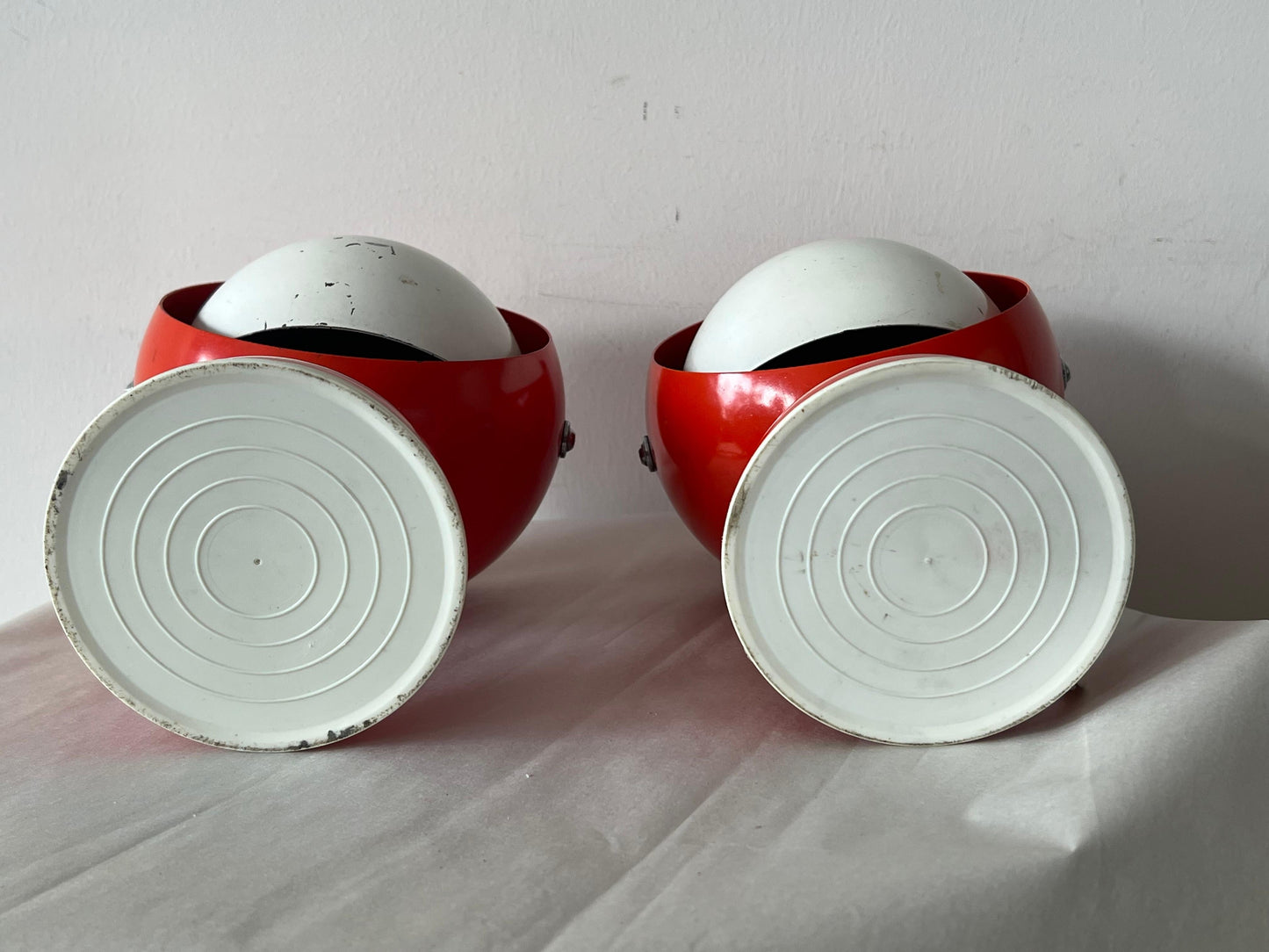 Frisman Vintage A Pair Of Italian Table Lamps With Adjustable Shades Orange 1960's Space Age