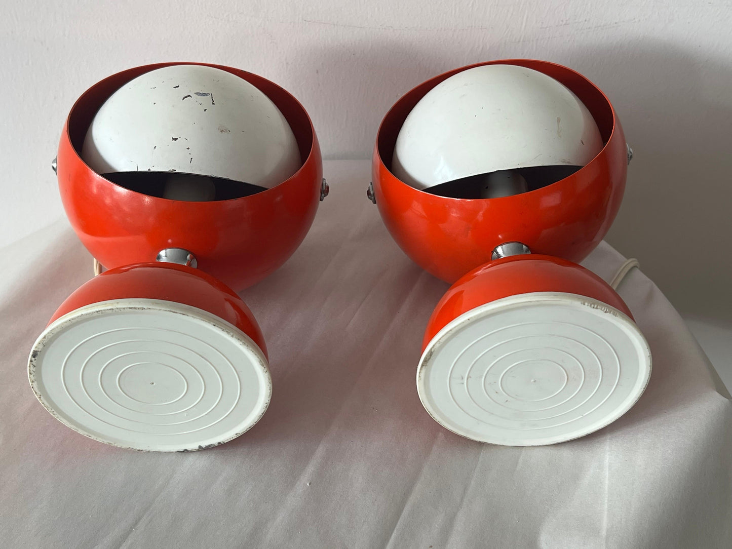 Frisman Vintage A Pair Of Italian Table Lamps With Adjustable Shades Orange 1960's Space Age