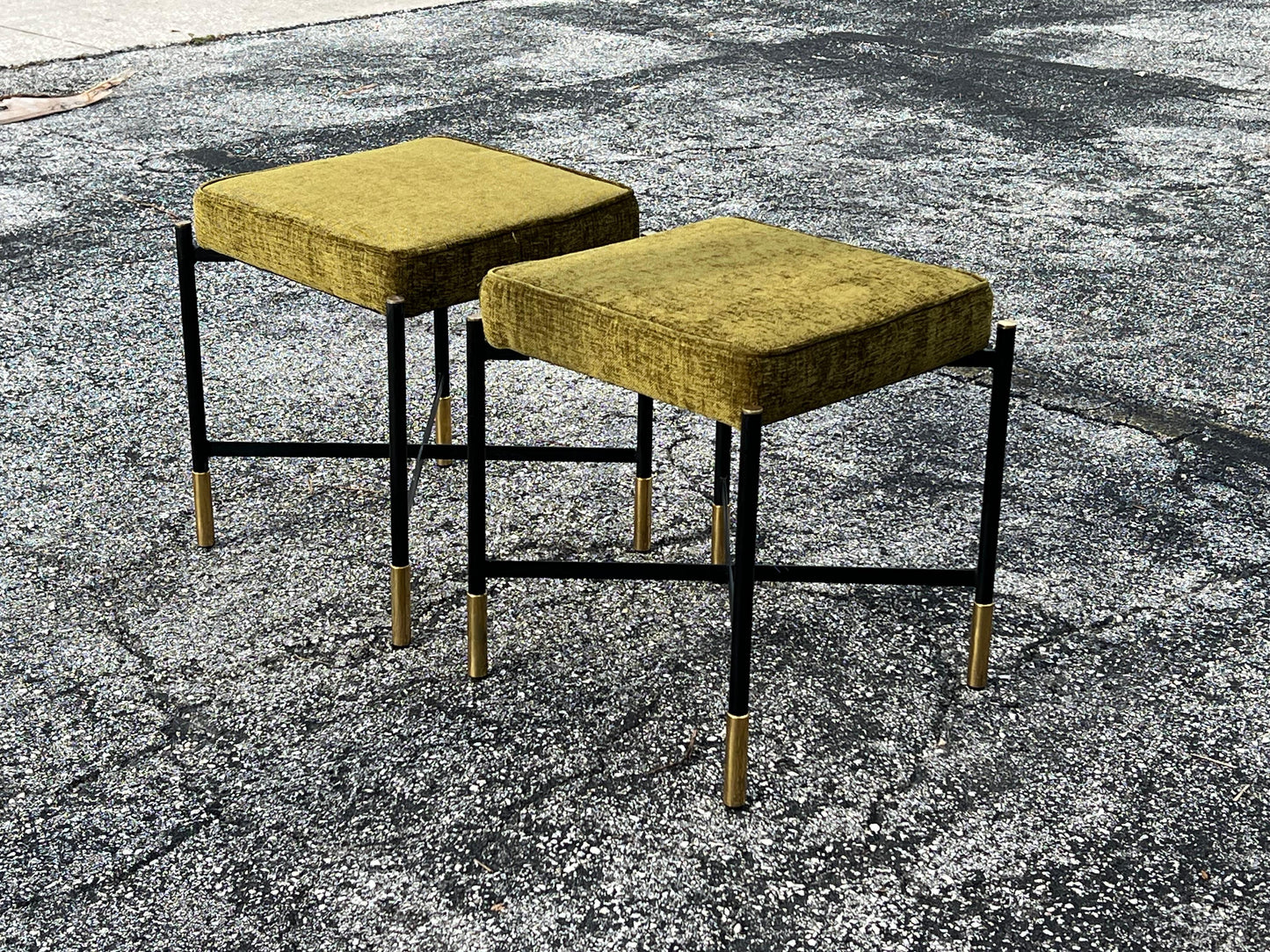Frisman Vintage A Pair Of Italian Designer Stools Brass And Steel Elegant Post Modern