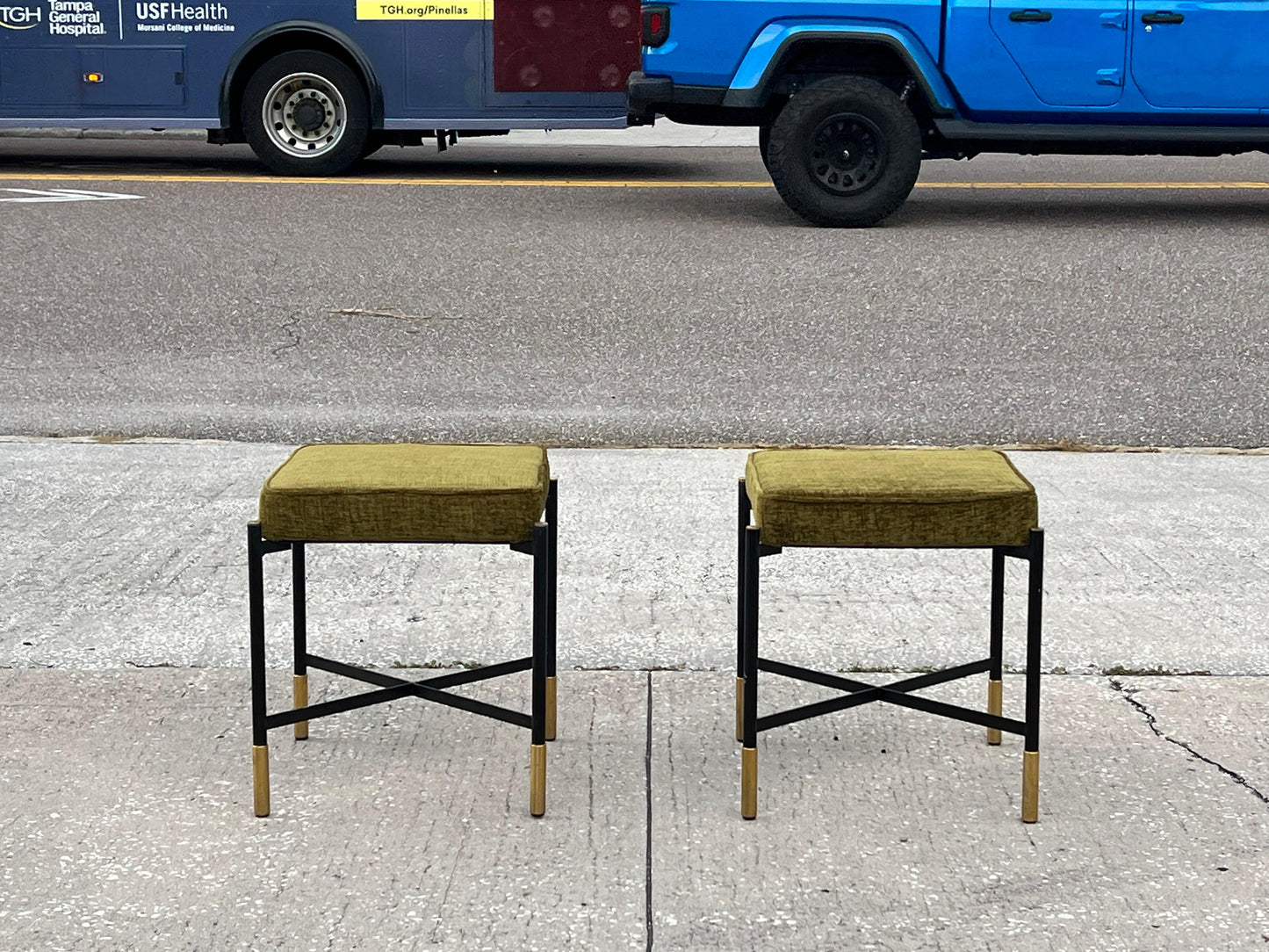 Frisman Vintage A Pair Of Italian Designer Stools Brass And Steel Elegant Post Modern