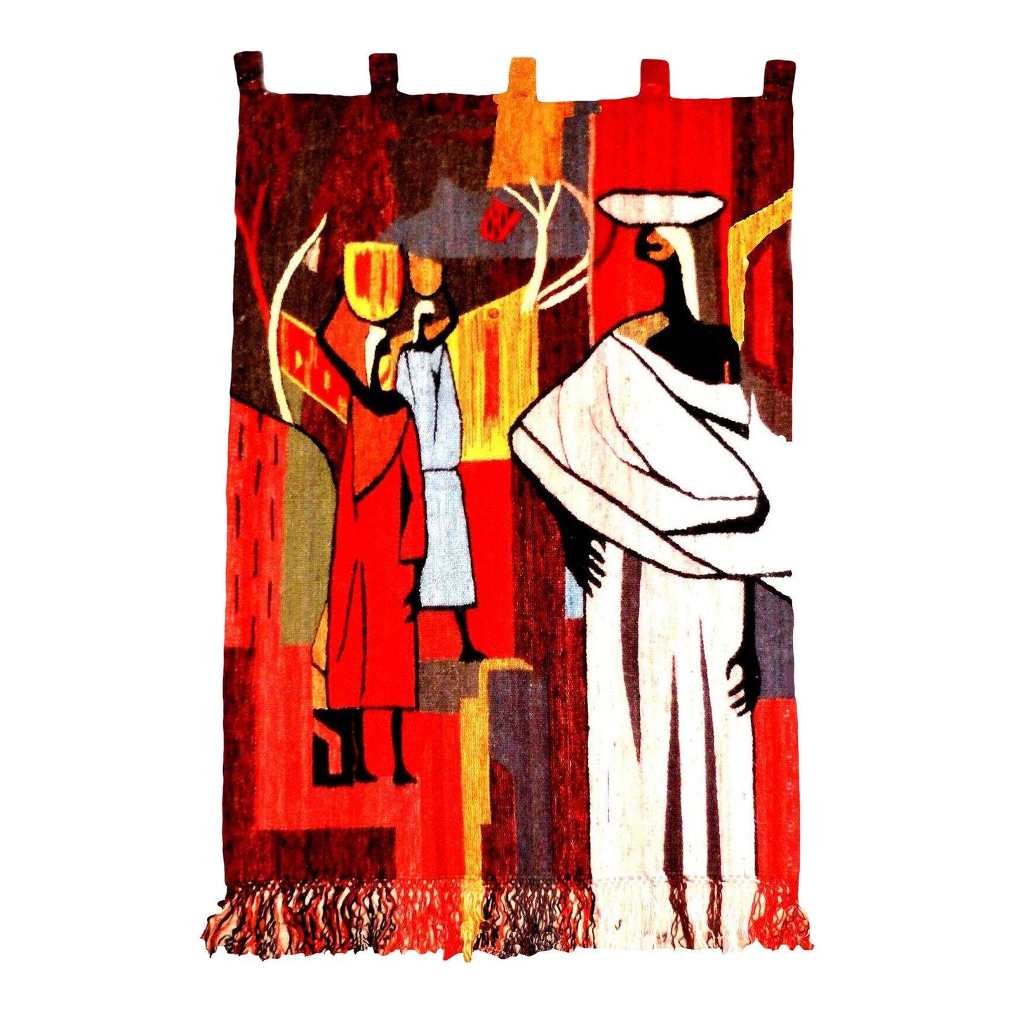 Frisman Vintage Huge Mid Century Modern Setsoto Handwoven African Royal Family Wall Tapestry