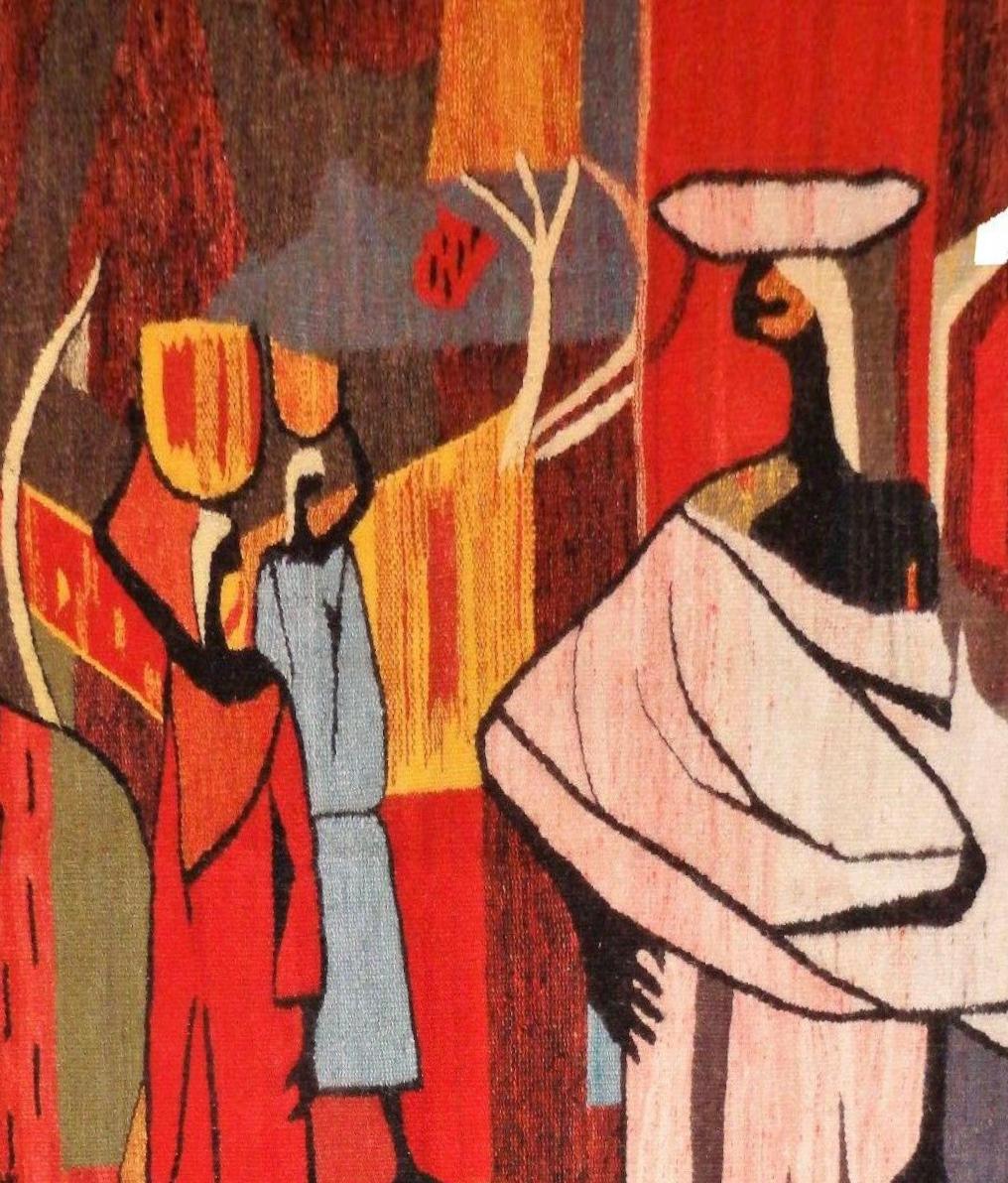 Frisman Vintage Huge Mid Century Modern Setsoto Handwoven African Royal Family Wall Tapestry