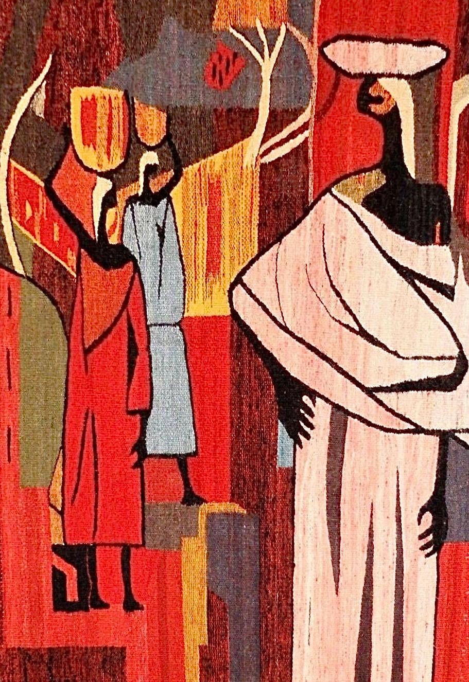 Frisman Vintage Huge Mid Century Modern Setsoto Handwoven African Royal Family Wall Tapestry