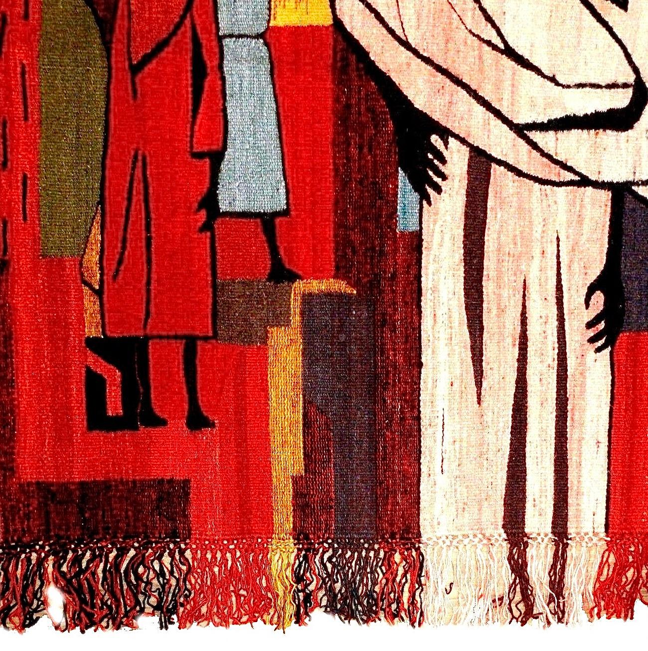 Frisman Vintage Huge Mid Century Modern Setsoto Handwoven African Royal Family Wall Tapestry
