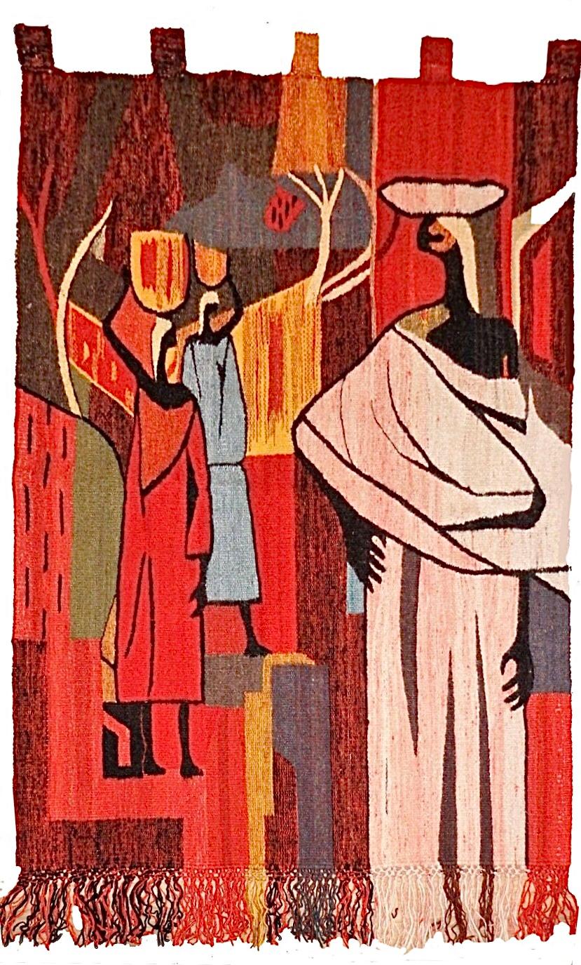 Frisman Vintage Huge Mid Century Modern Setsoto Handwoven African Royal Family Wall Tapestry