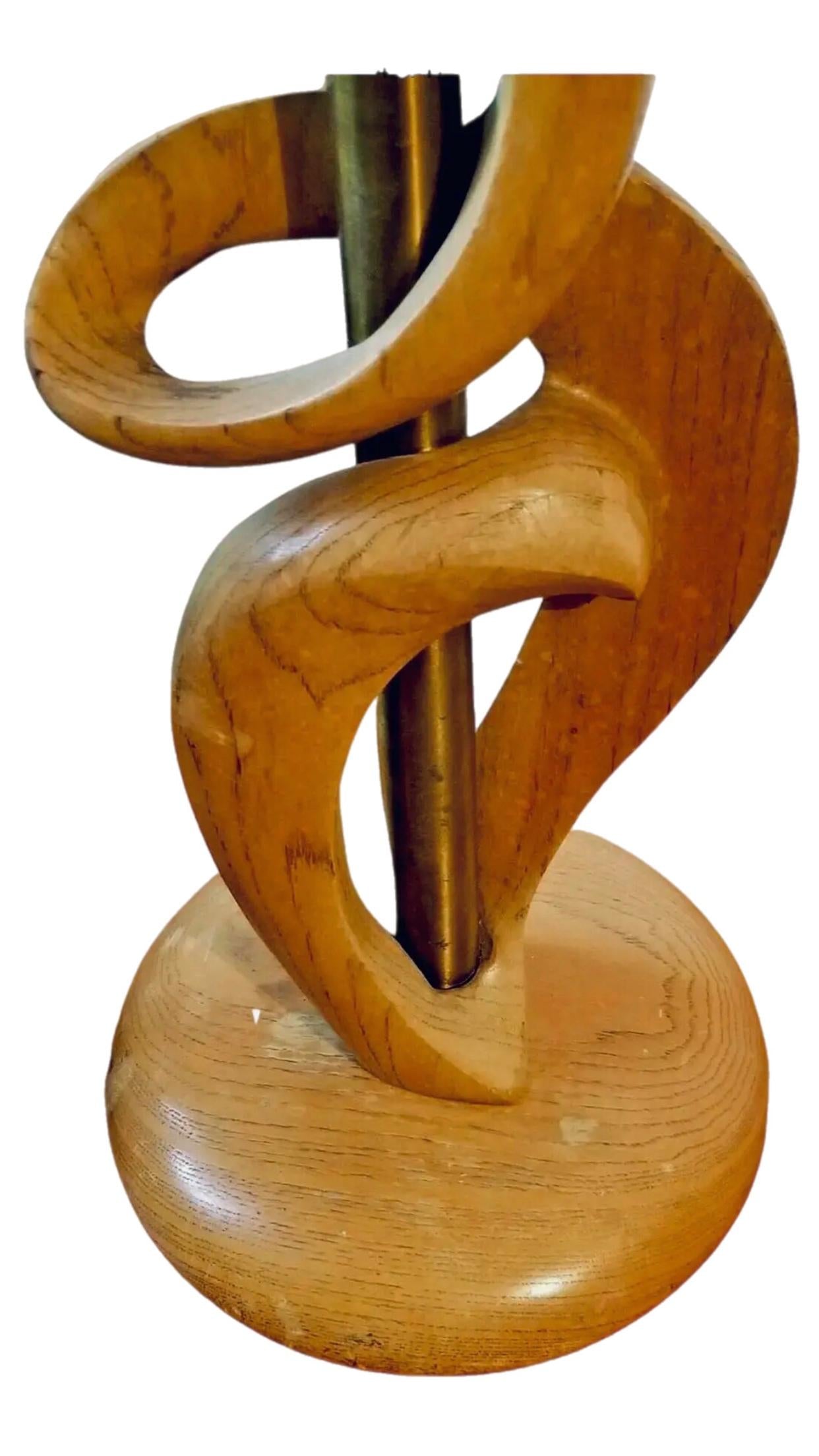 Frisman Vintage 1950s Mid Century Modern Jascha Heifetz Abstract Sculptural Wooden Table Lamps