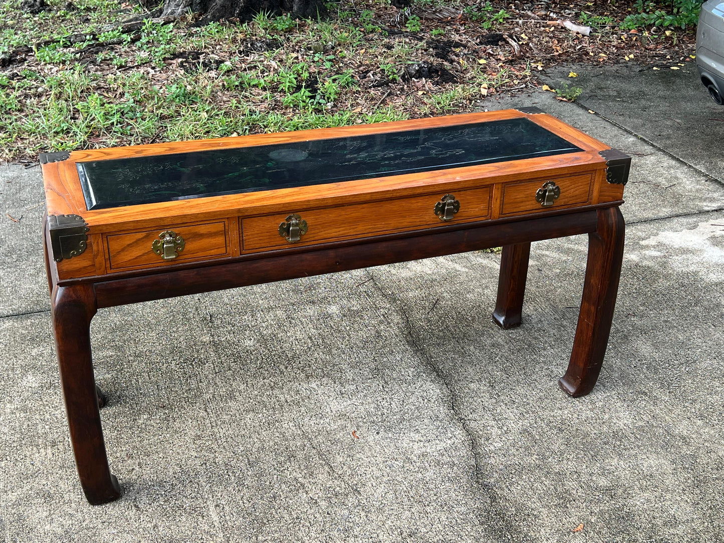 Frisman Vintage Chinoiserie Console Table By Bassett Ca' 1970's With Glass Etched Insert