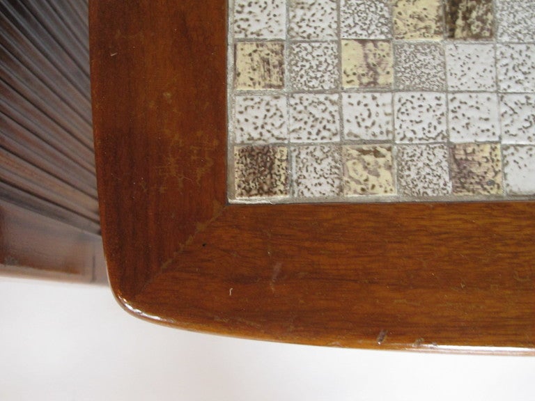 Frisman Vintage A Pair of Mid Century Walnut Nightstands with Tile Decoration