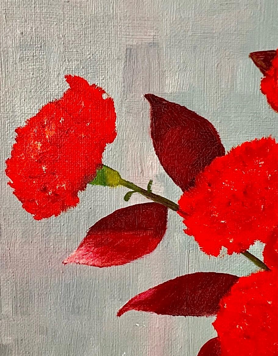 Frisman Vintage 60s Vintage Mid Century Modern Red Floral Still Life Oil Painting Framed