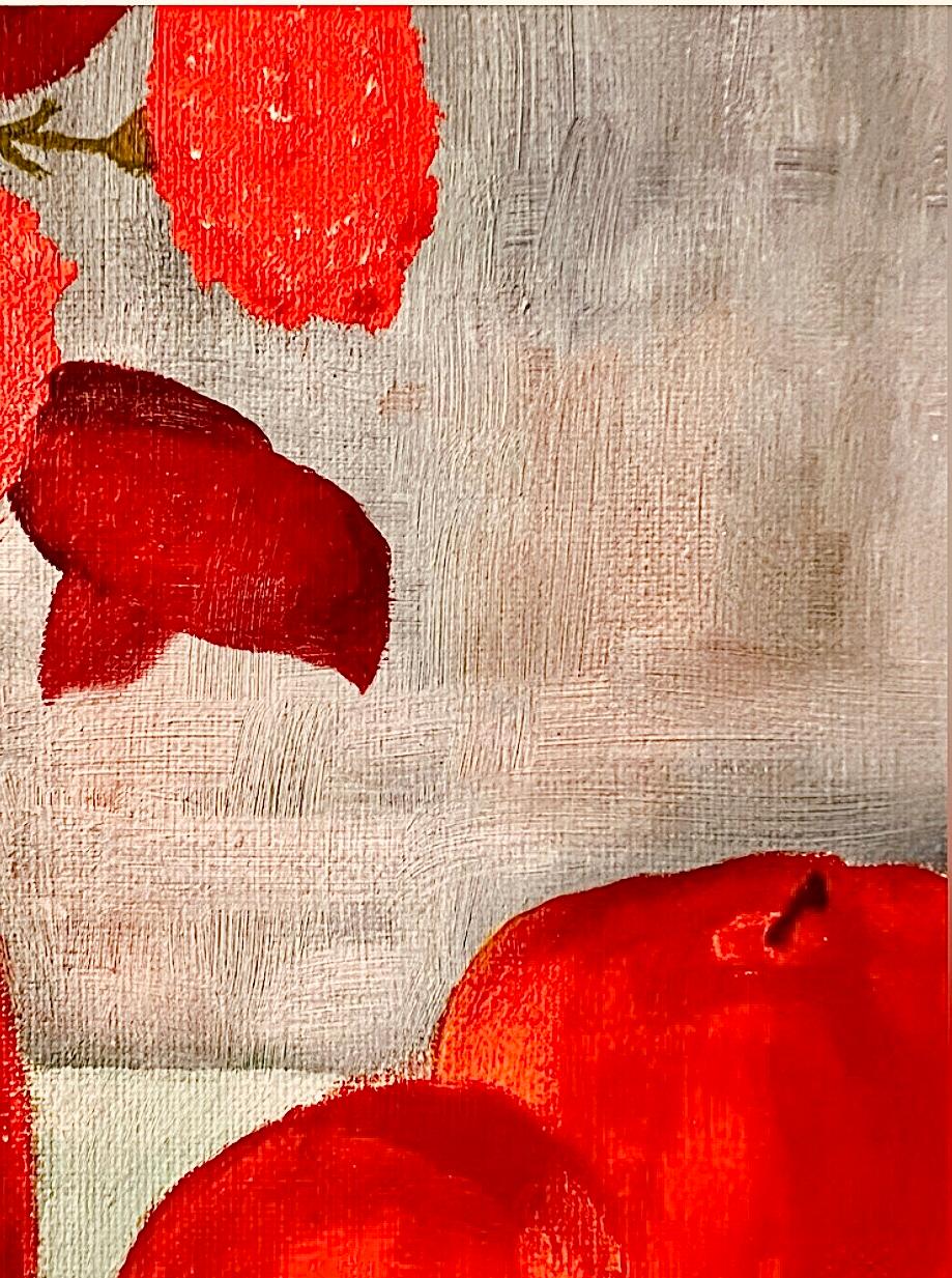 Frisman Vintage 60s Vintage Mid Century Modern Red Floral Still Life Oil Painting Framed