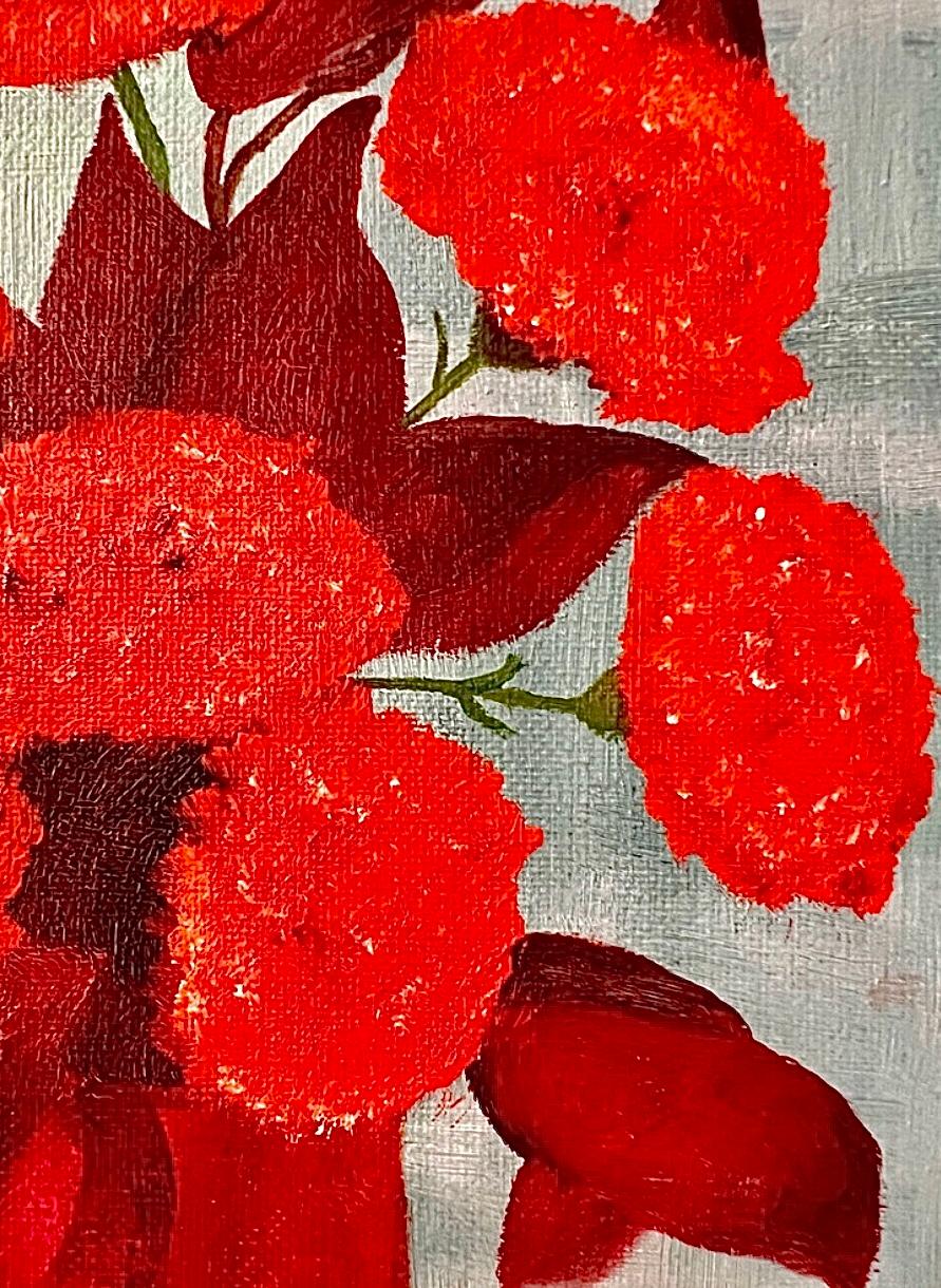 Frisman Vintage 60s Vintage Mid Century Modern Red Floral Still Life Oil Painting Framed