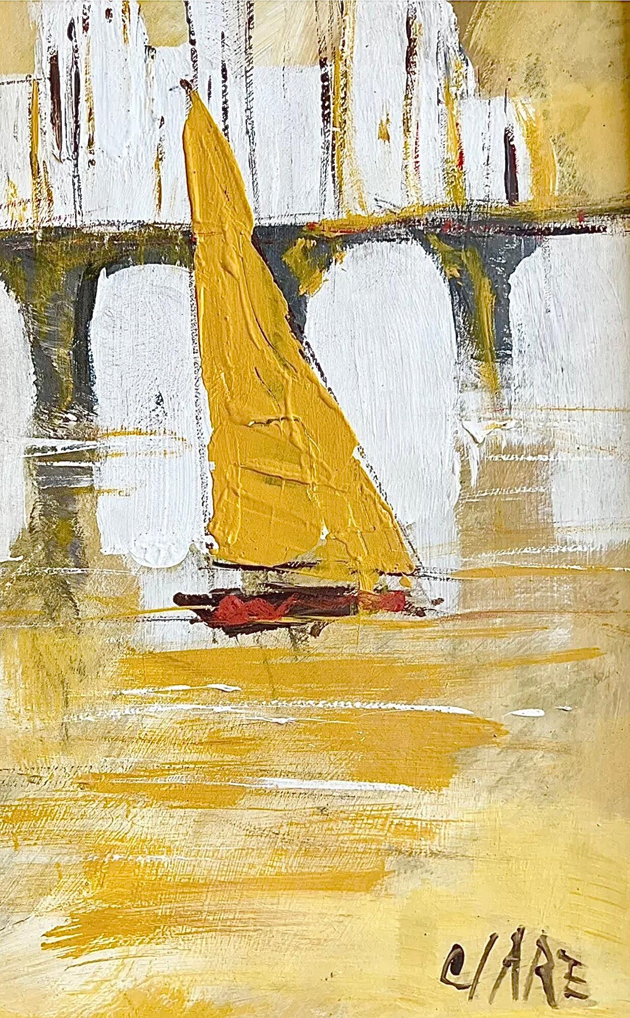 Frisman Vintage 60s MCM Abstract Sailboat Nautical Clare Vanguaard Reynolds Oil Painting Framed