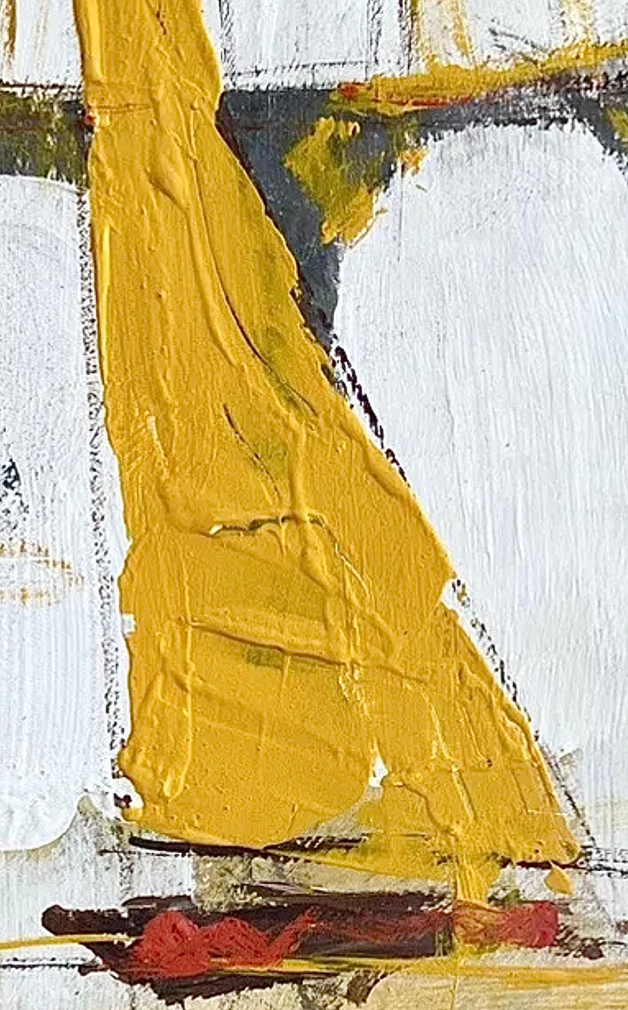 Frisman Vintage 60s MCM Abstract Sailboat Nautical Clare Vanguaard Reynolds Oil Painting Framed