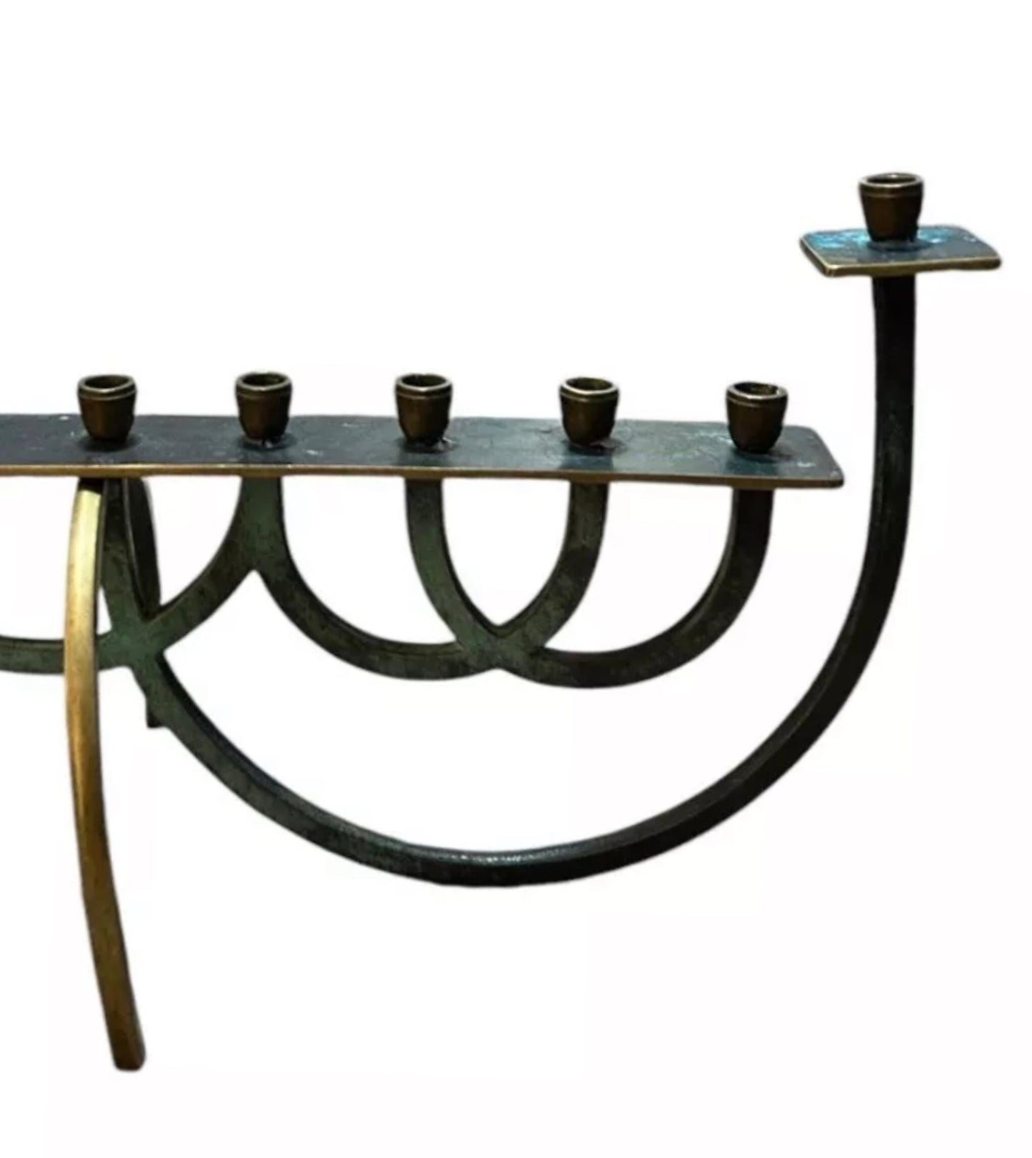 Frisman Vintage Rare 50's Verdigris Brass Mid Century Modern Minimalist Menorah Israel