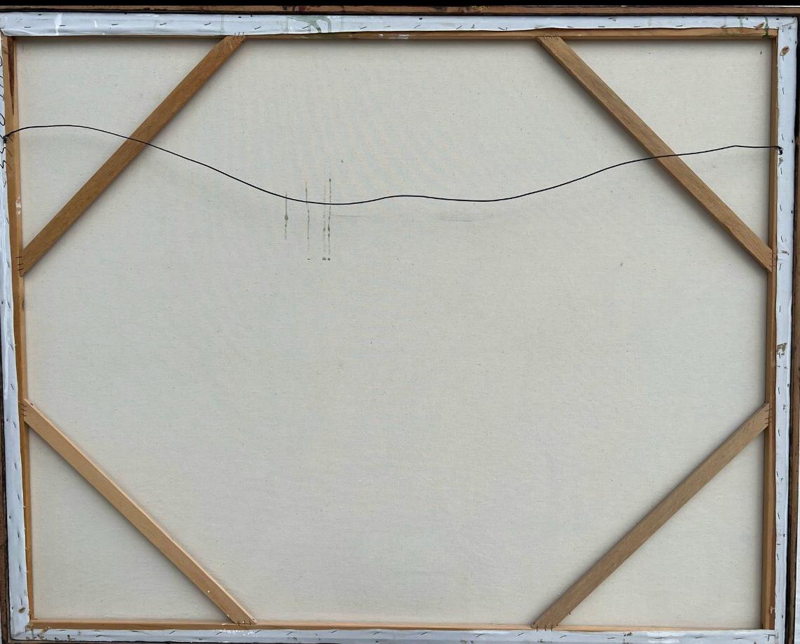 Frisman Vintage Huge Vintage Mid Century Lee Reynolds Asian Oil Painting Faux Gold Bamboo Frame