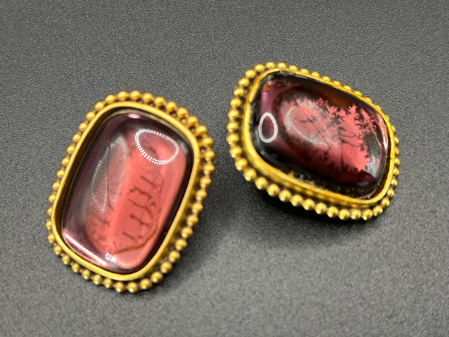 Frisman Vintage Vintage Yves Saint Laurent Clip-On Earrings Gold Tone Amethyst Glass Signed