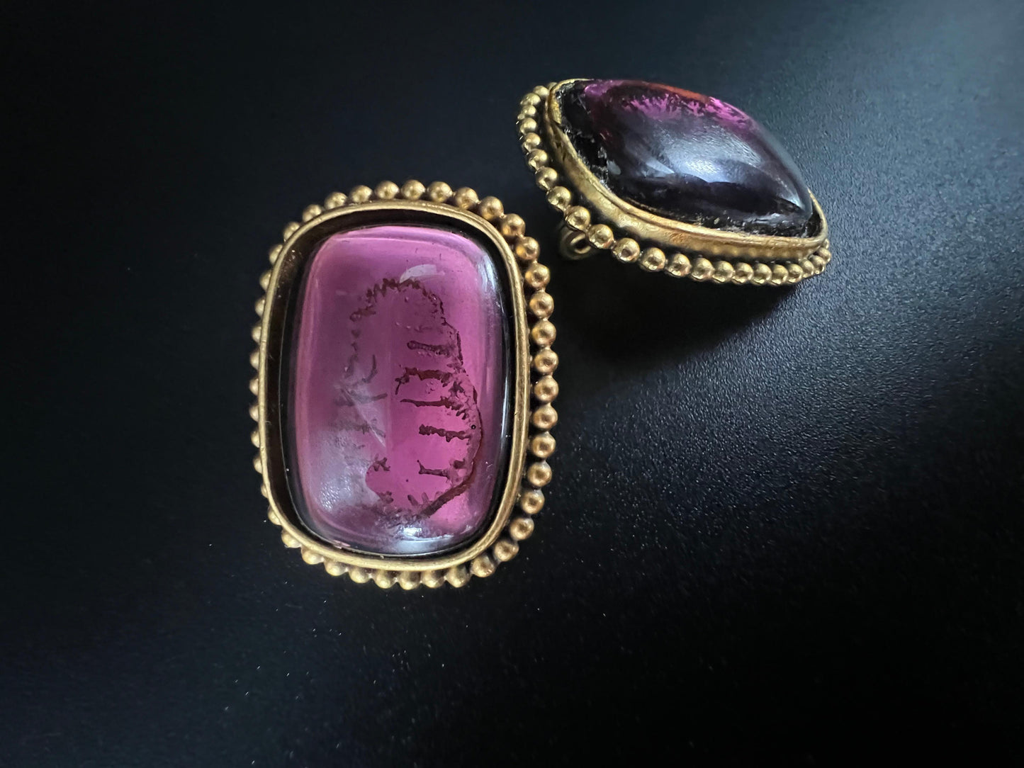 Frisman Vintage Vintage Yves Saint Laurent Clip-On Earrings Gold Tone Amethyst Glass Signed