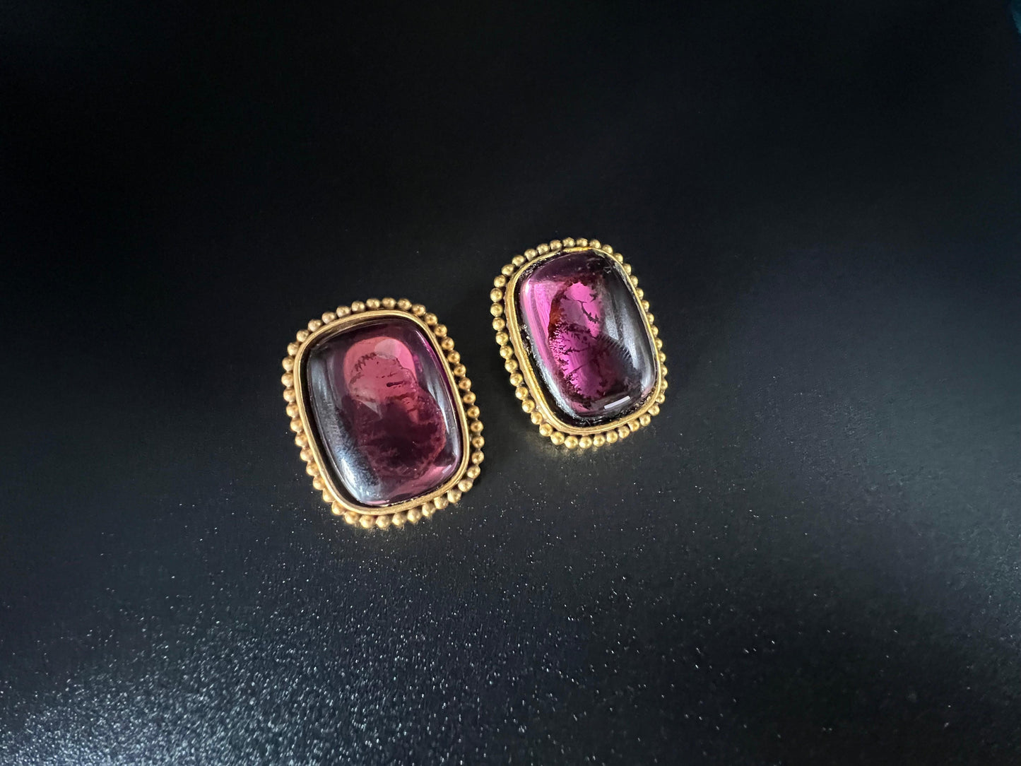 Frisman Vintage Vintage Yves Saint Laurent Clip-On Earrings Gold Tone Amethyst Glass Signed