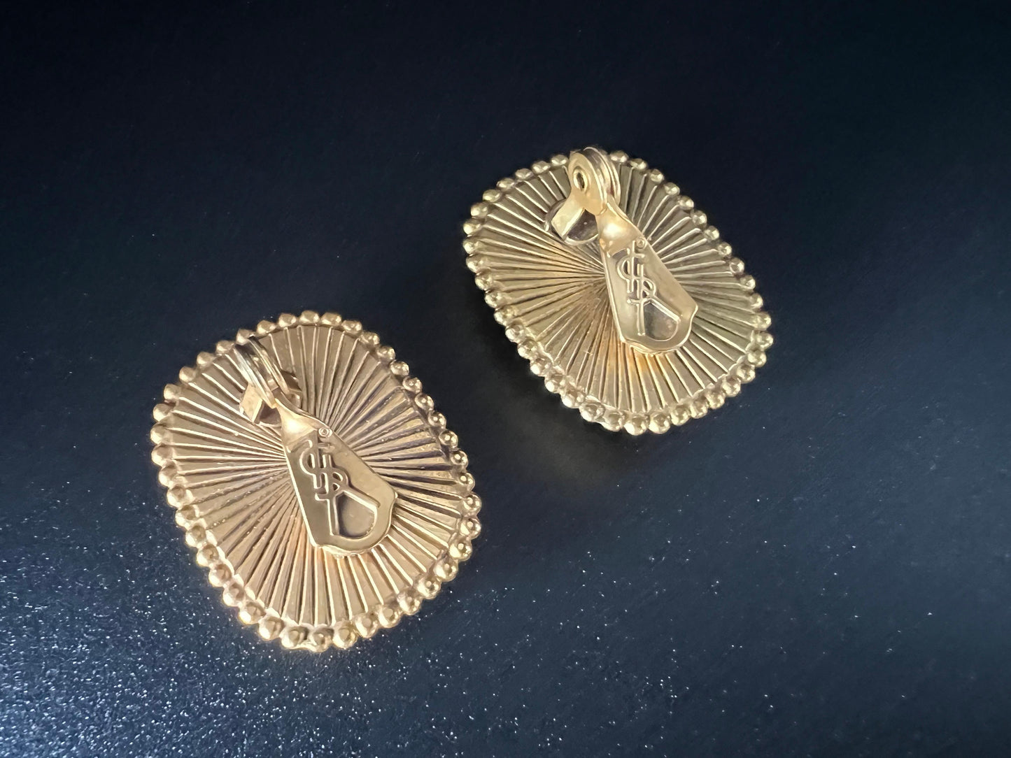 Frisman Vintage Vintage Yves Saint Laurent Clip-On Earrings Gold Tone Amethyst Glass Signed