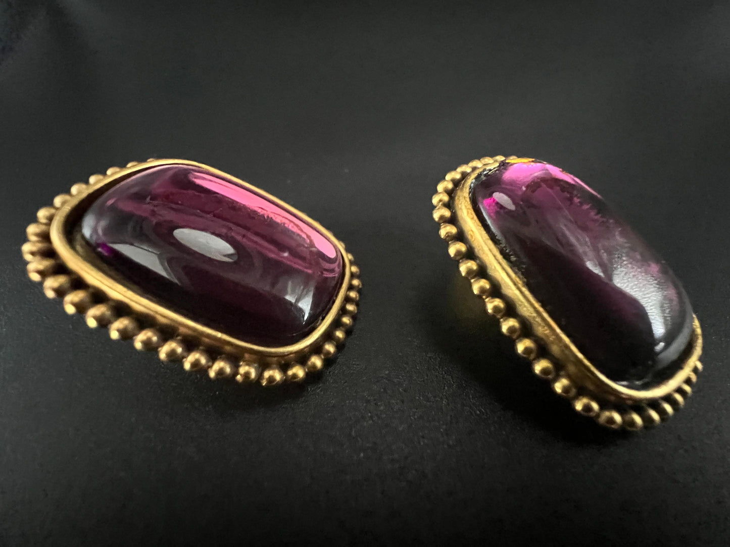 Frisman Vintage Vintage Yves Saint Laurent Clip-On Earrings Gold Tone Amethyst Glass Signed