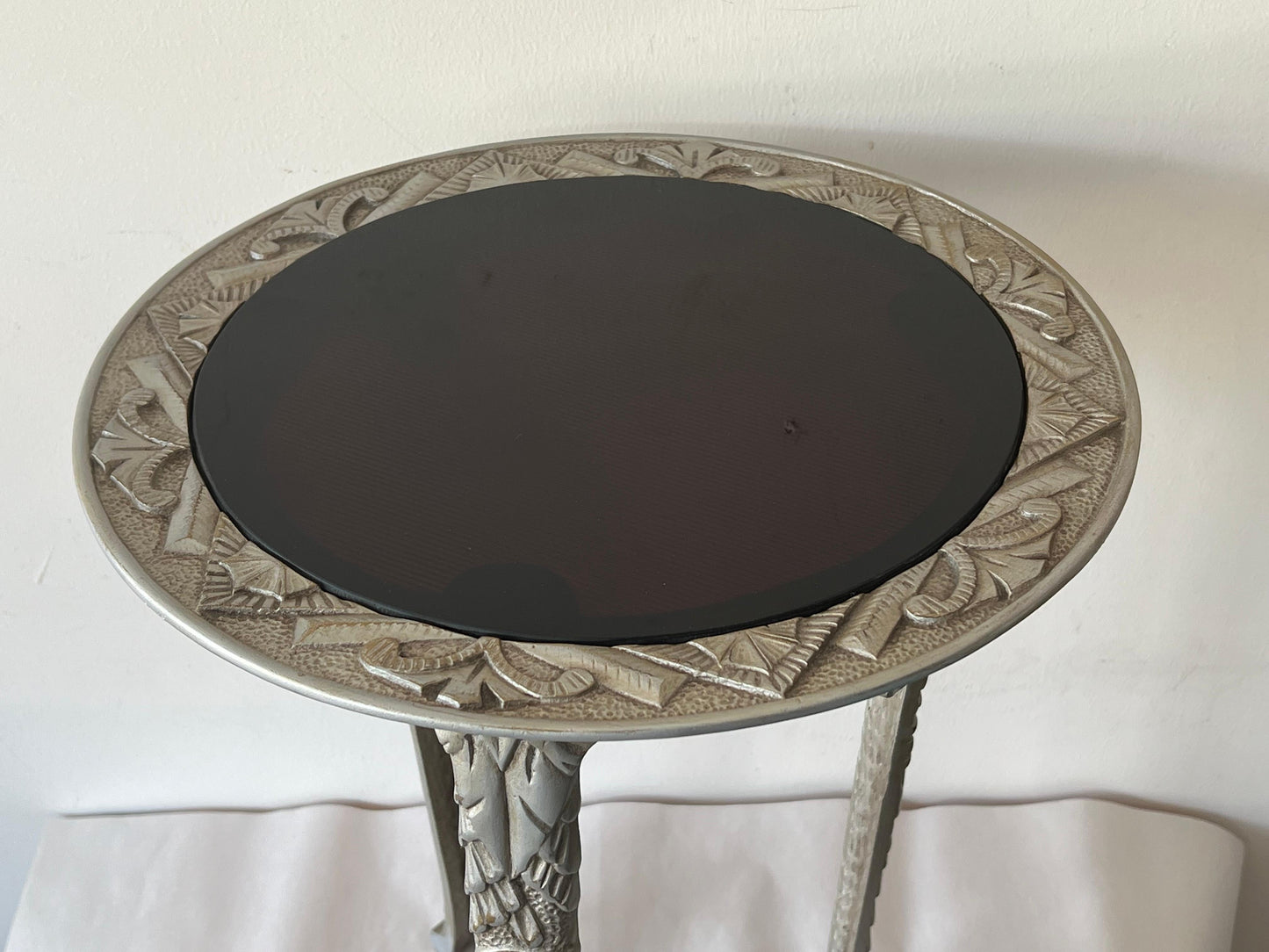 Frisman Vintage Art Deco Cast Iron Occasional Table With Black Glass Top ca' 1930's