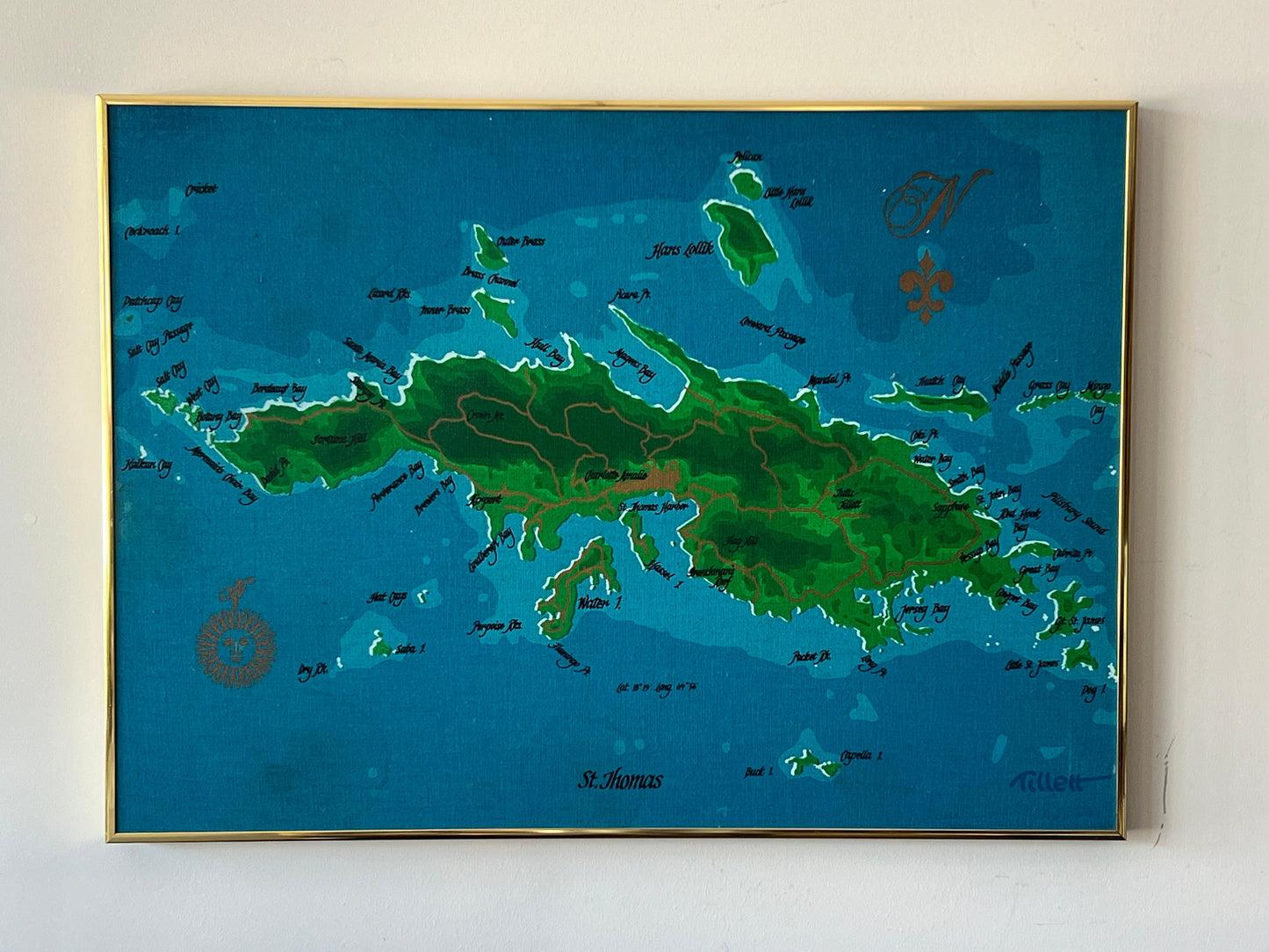 Frisman Vintage Vintage St.Thomas Caribbean Screenprint on Canvas Ca' 1970's