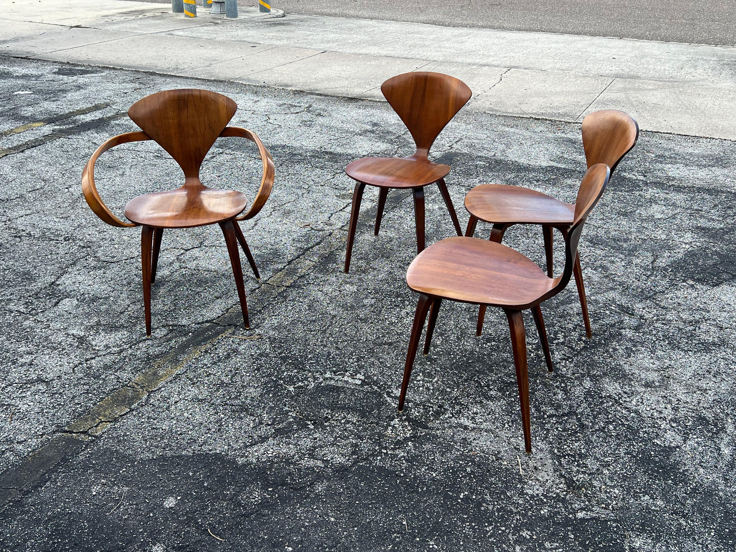 Frisman Vintage A Vintage Norman Cherner Plycraft Arm Chair And Three Side Chairs ca' 1950's