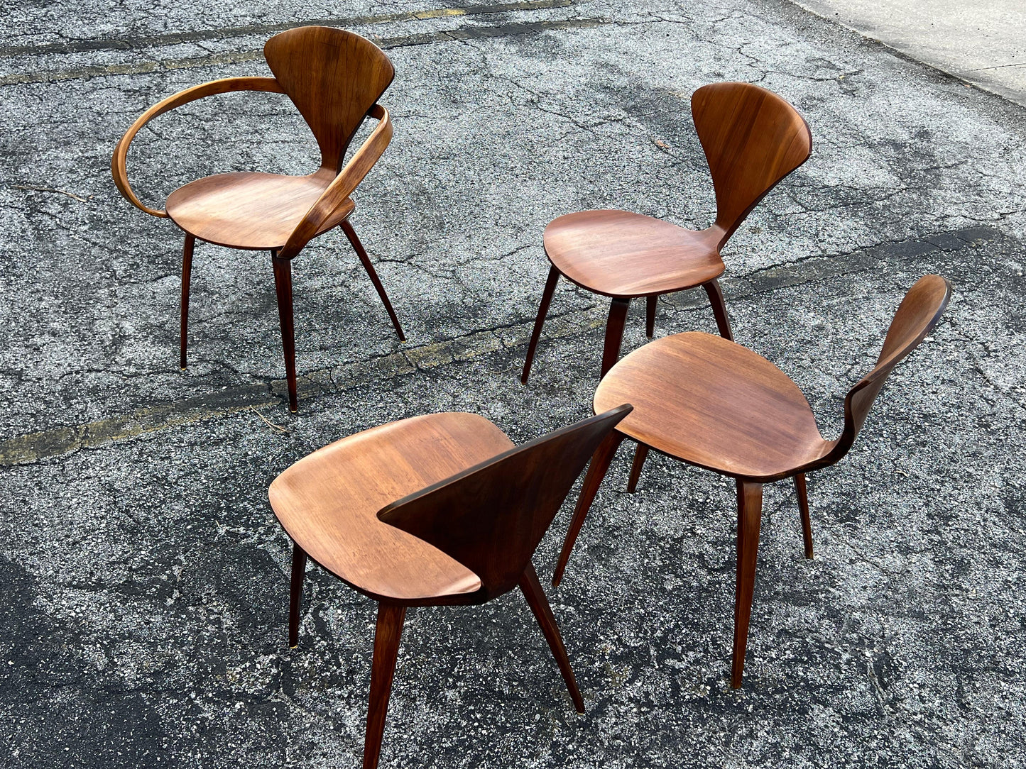 Frisman Vintage A Vintage Norman Cherner Plycraft Arm Chair And Three Side Chairs ca' 1950's