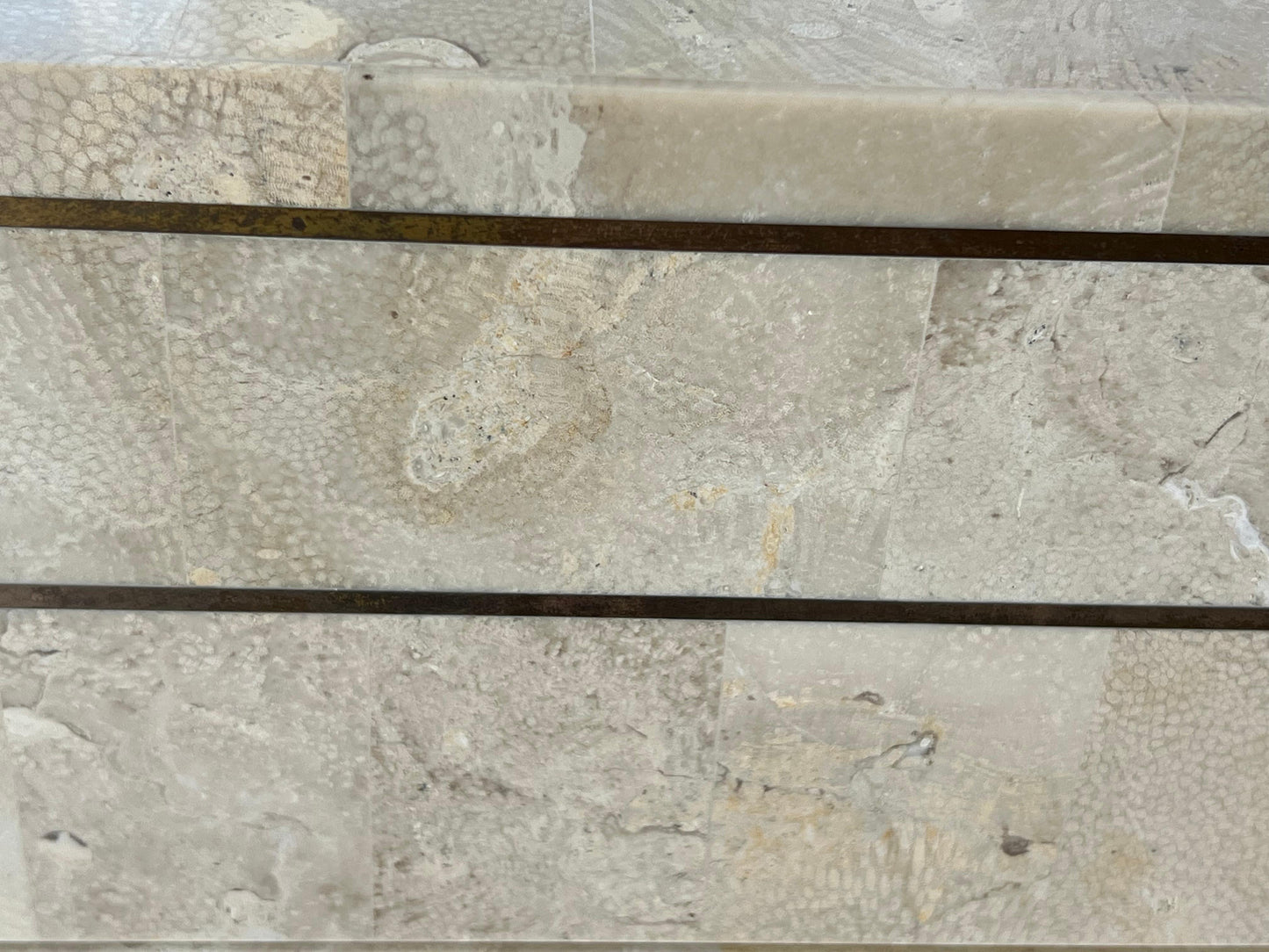 Frisman Vintage Maitland Smith Tessellated Stone Rounded Credenza with Brass Detailing Ca' 1980'