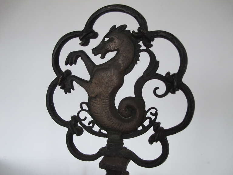 Frisman Vintage A Pair Of Sea Horse Andirons by Oscar Bach