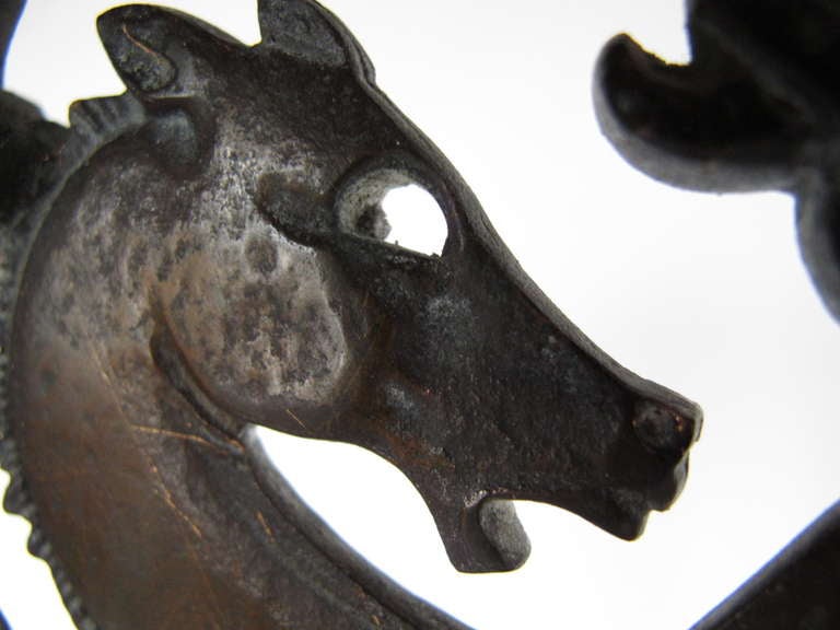 Frisman Vintage A Pair Of Sea Horse Andirons by Oscar Bach