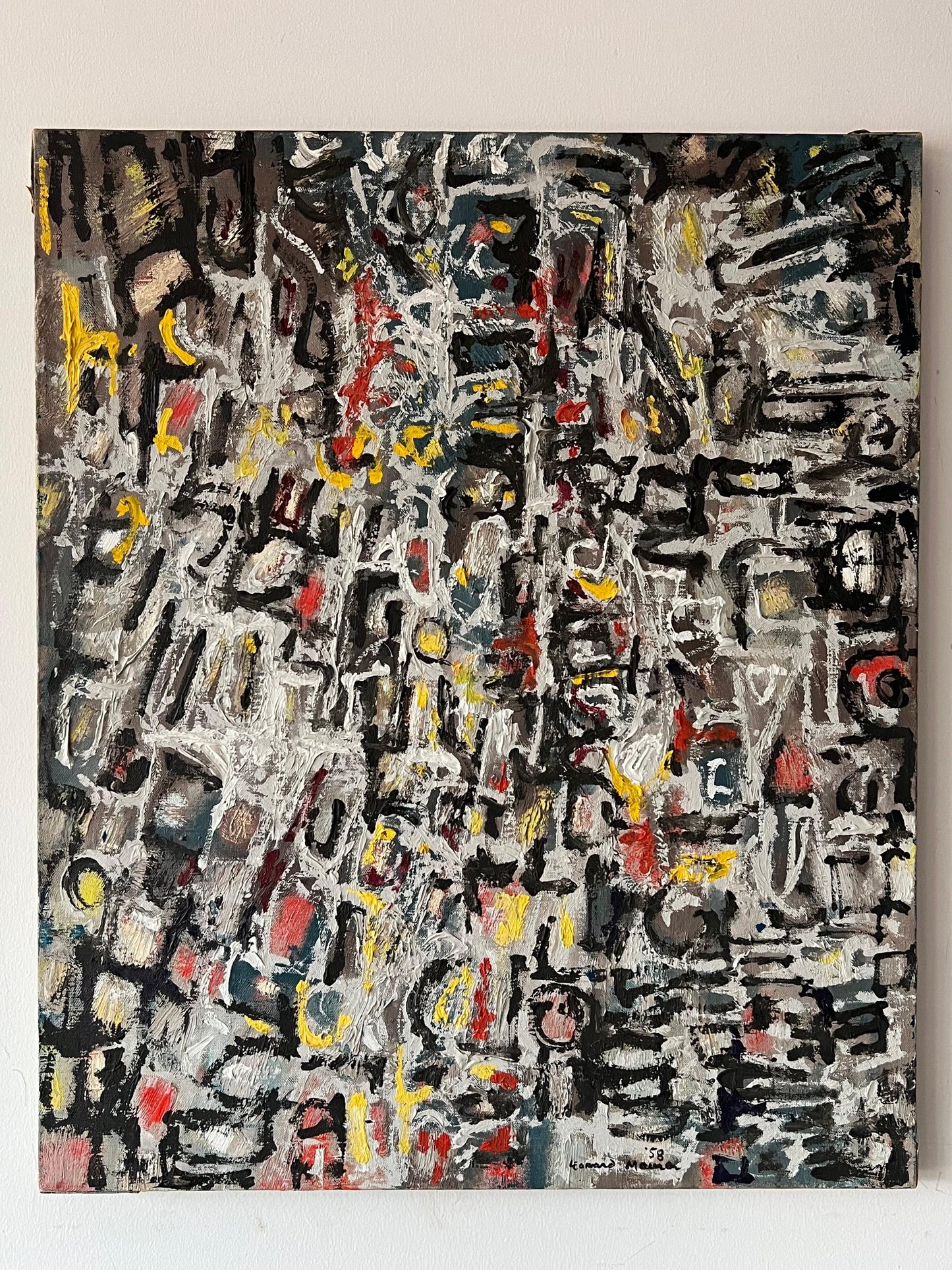 Frisman Vintage An Abstract Expressionist Painting By Leonard Maurer, 1958